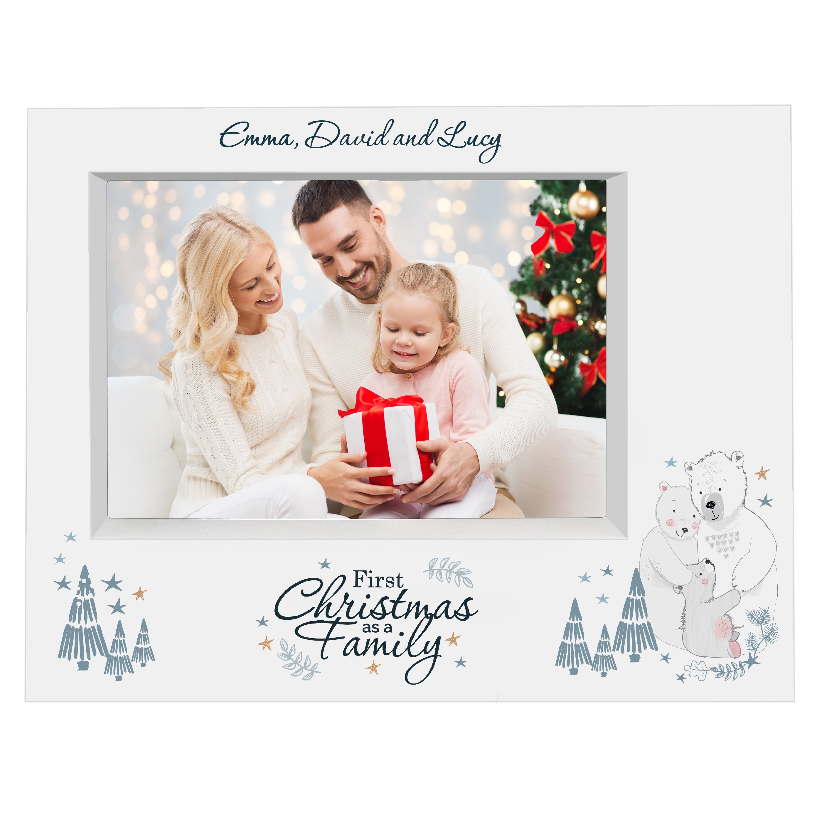 Personalised Polar Bear '1st Christmas As A Family' 5x7 Box Photo Frame