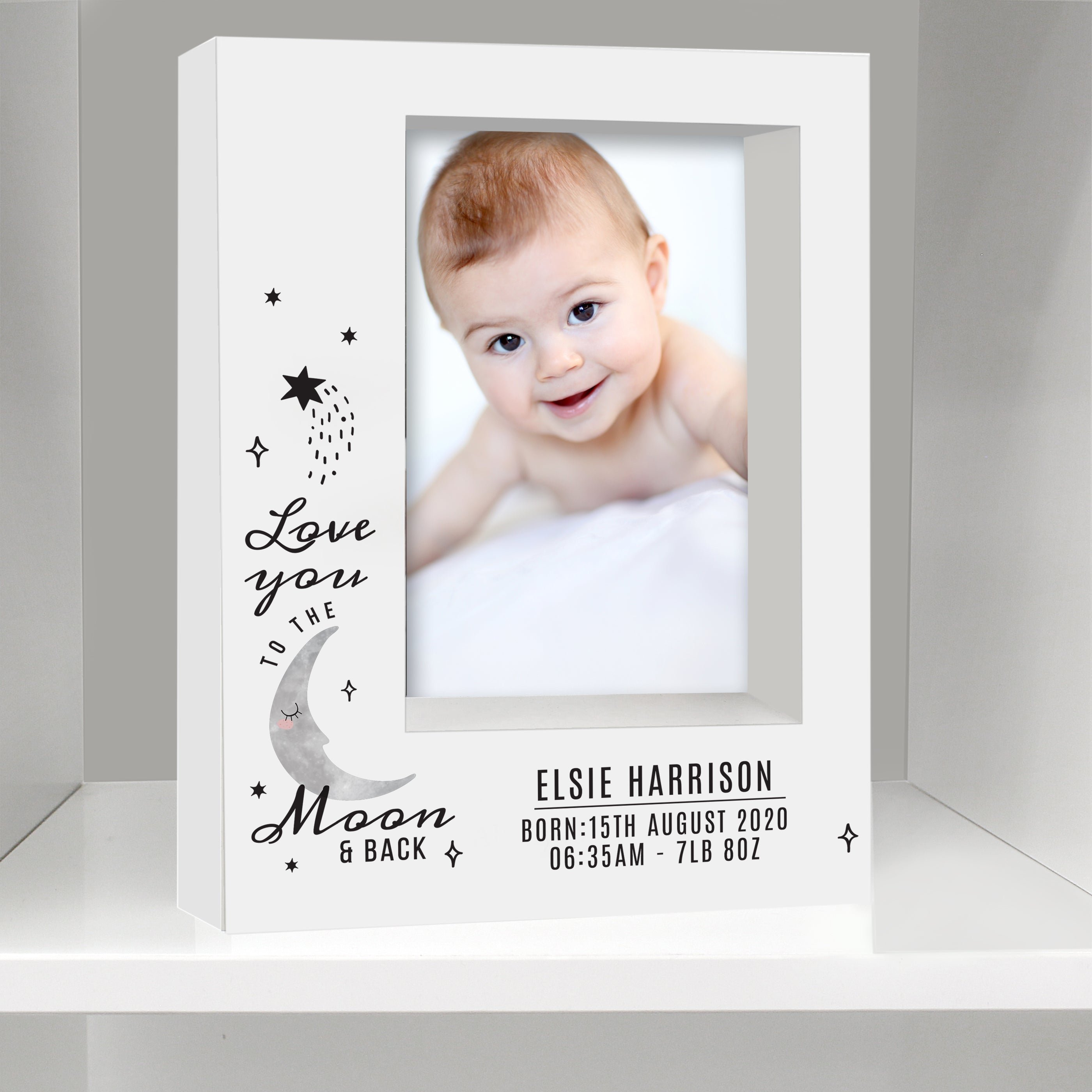 Personalised Baby To The Moon and Back 5x7 Box Photo Frame