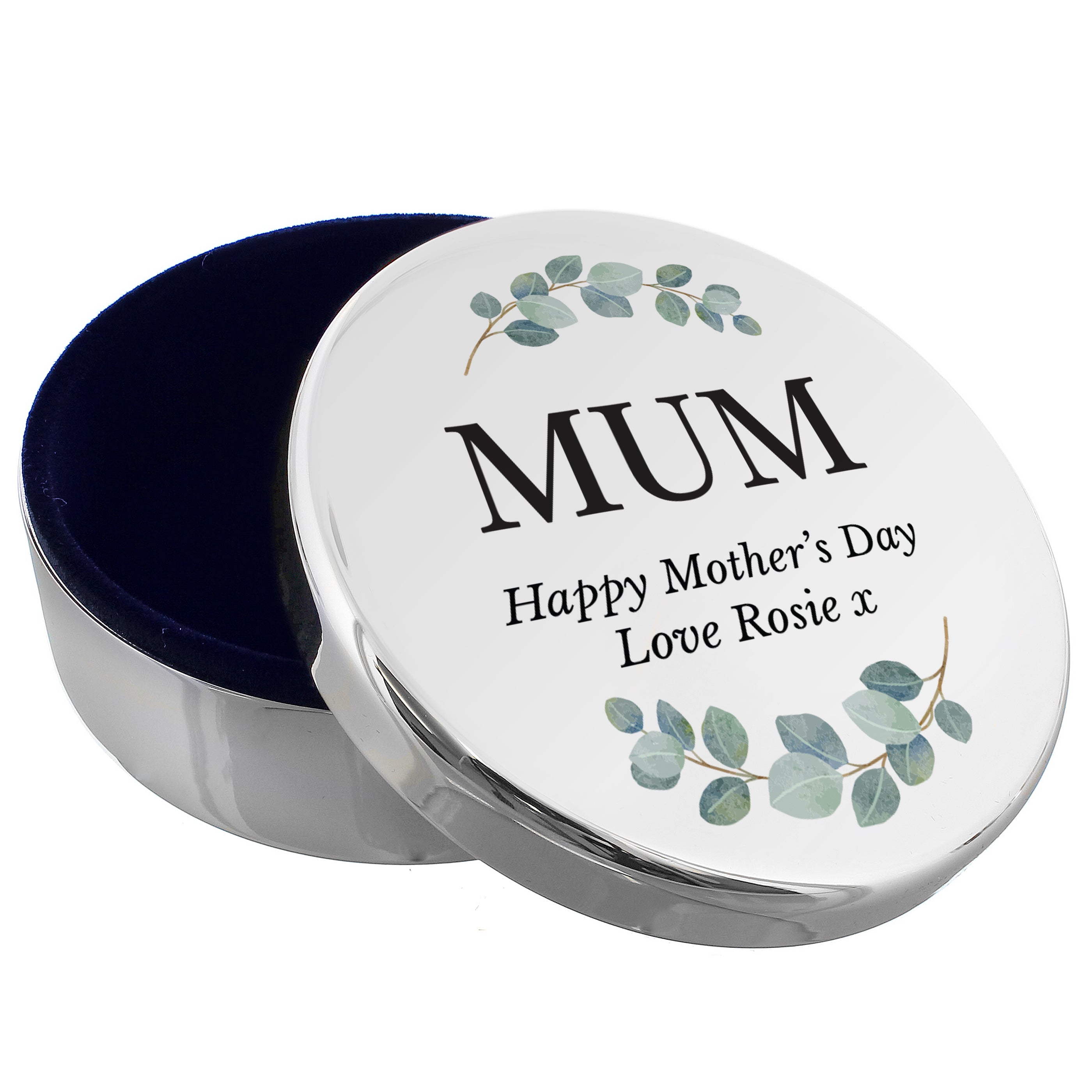 Personalised Botanical Round Trinket Box