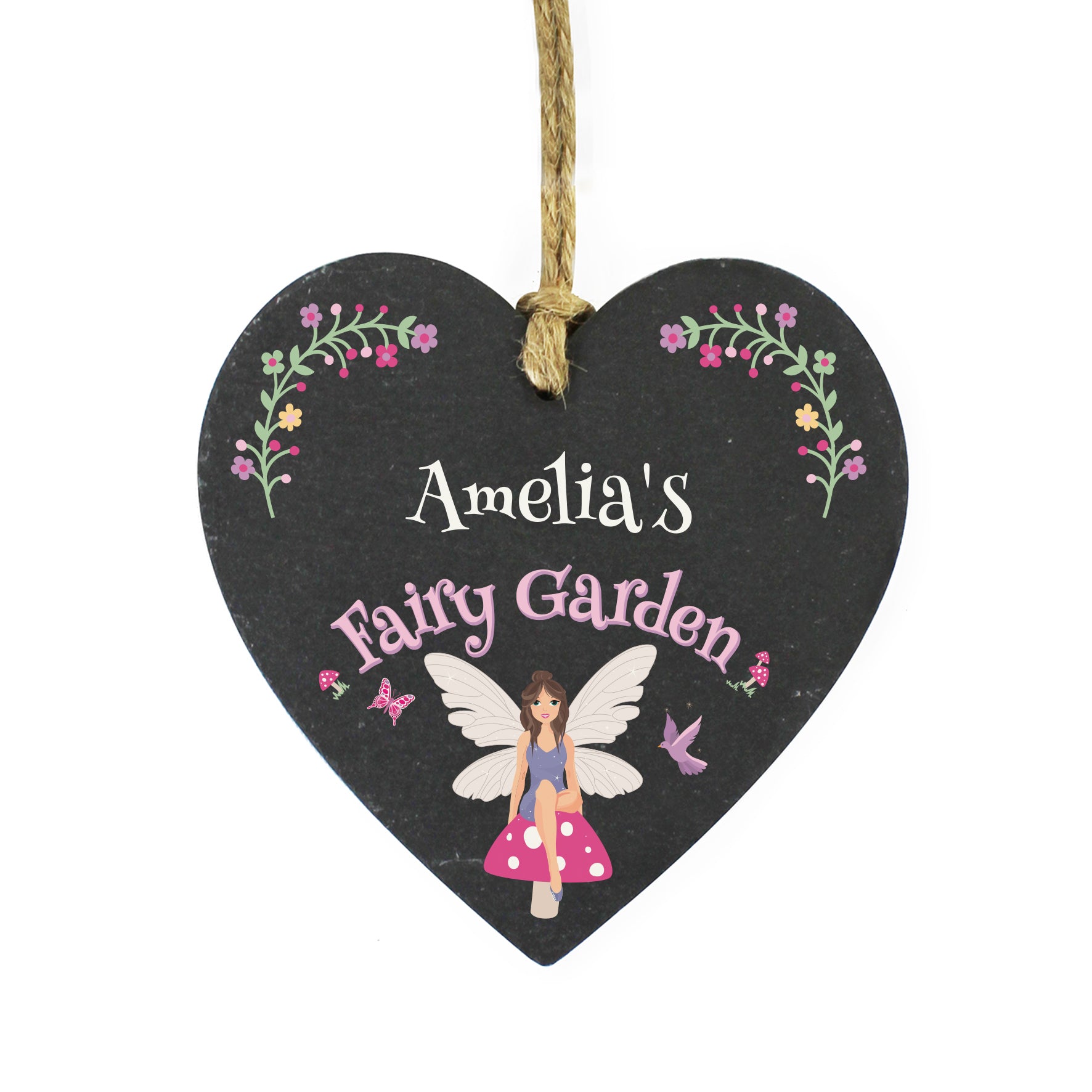 Personalised Fairy Garden Slate Heart Decoration