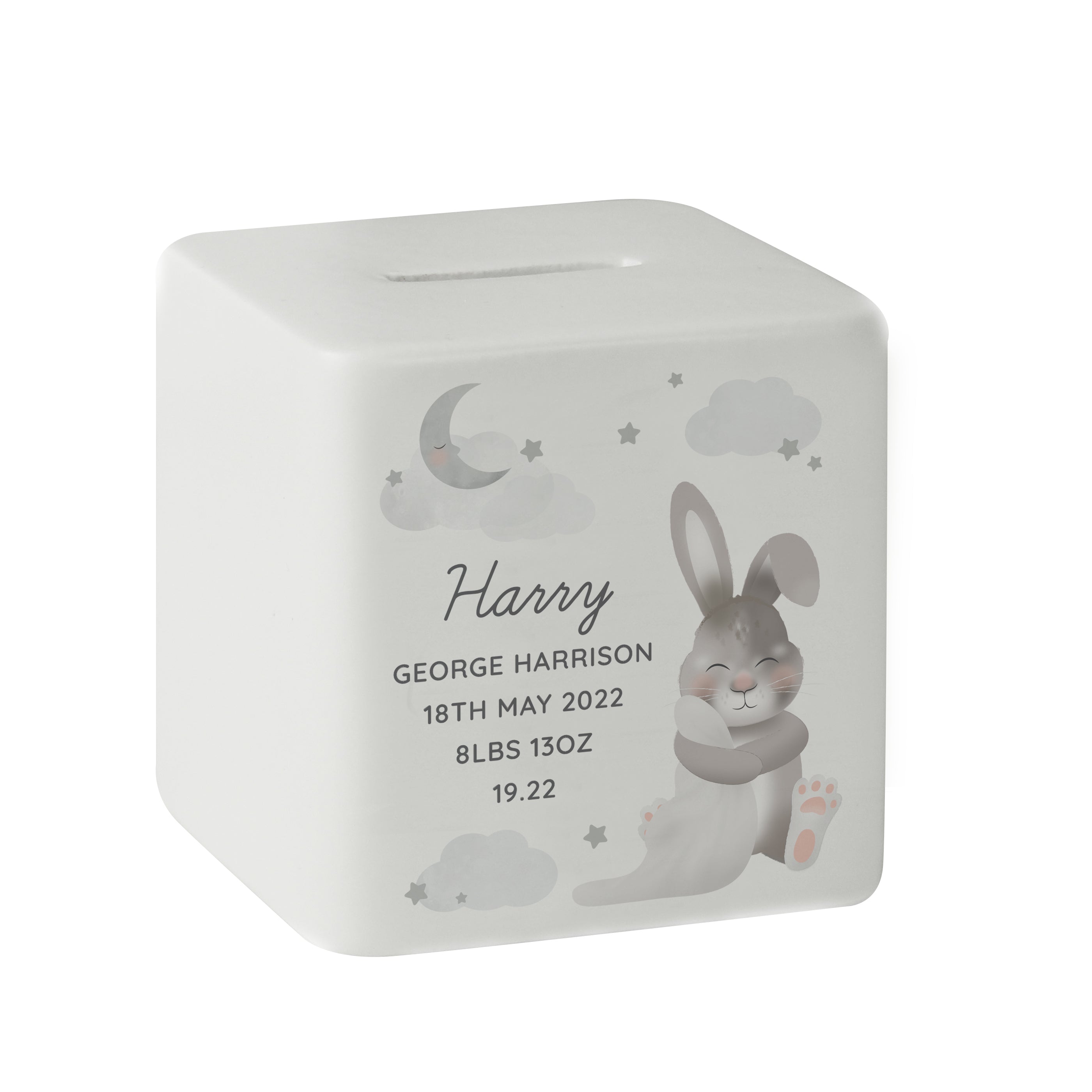 Personalised Baby Bunny Ceramic Square Money Box