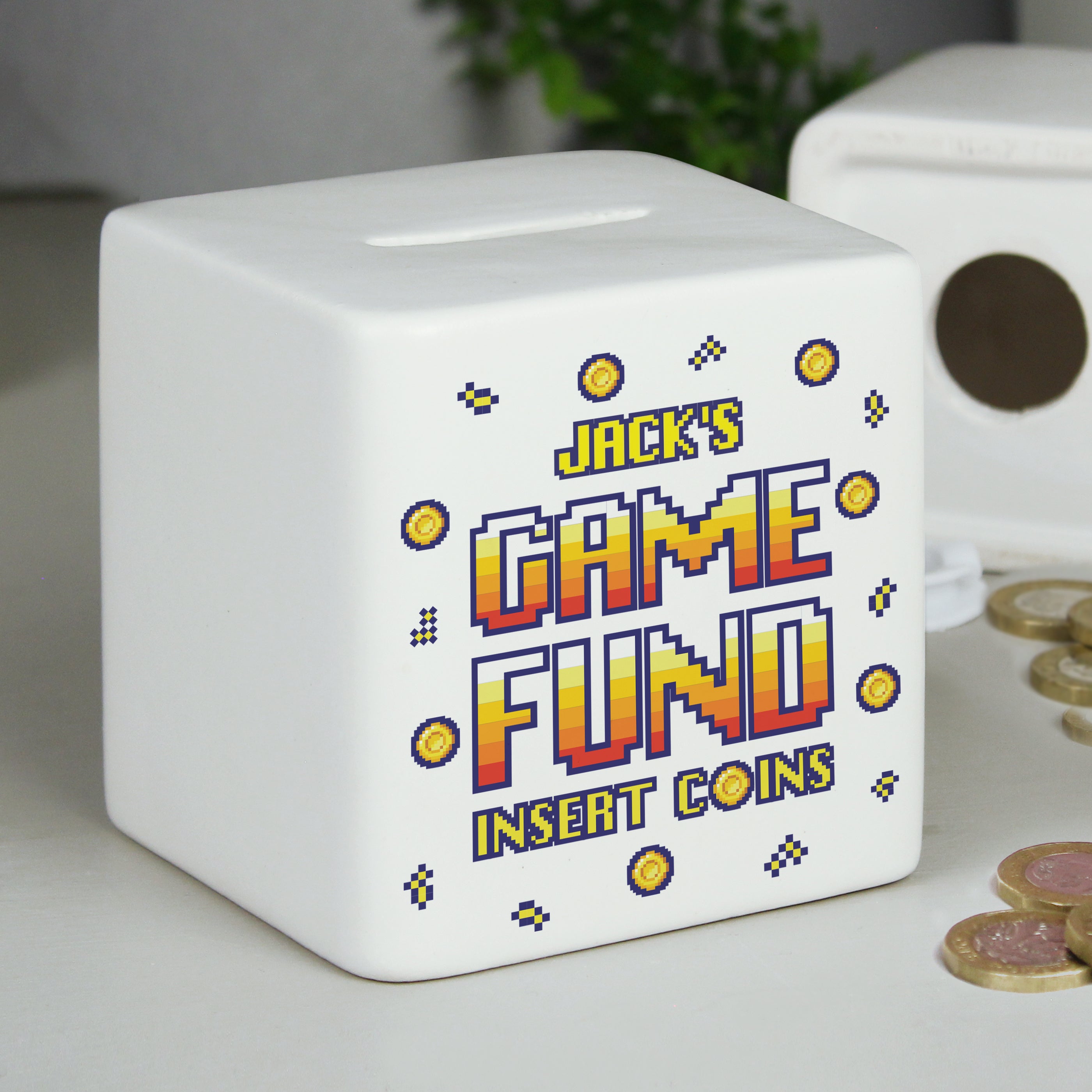 Personalised Gaming Fund Ceramic Square Money Box