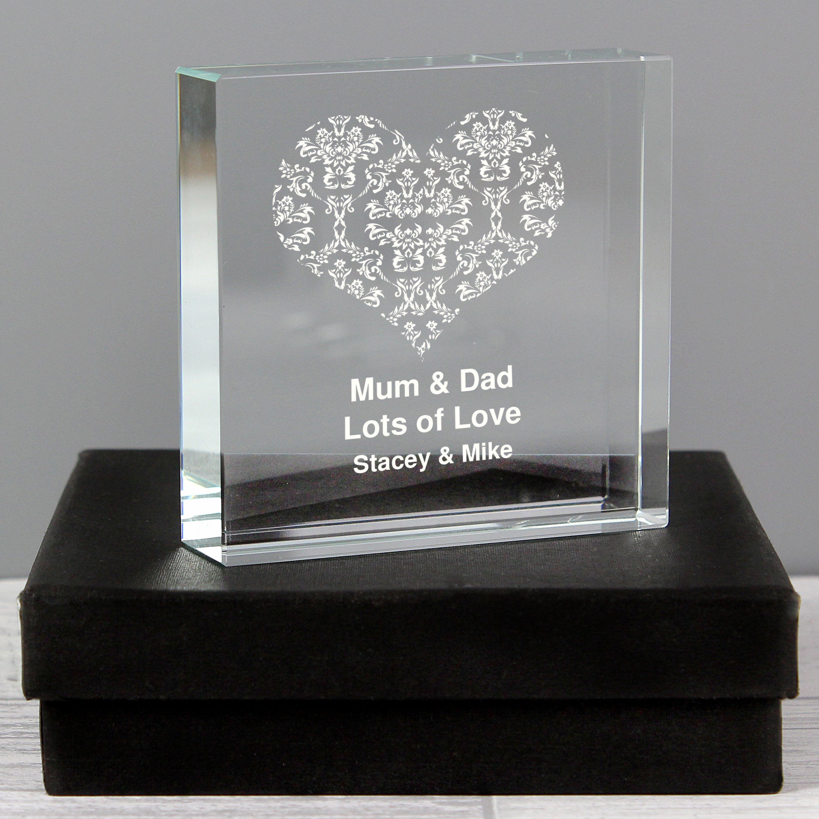 Personalised Damask White Heart Crystal Token