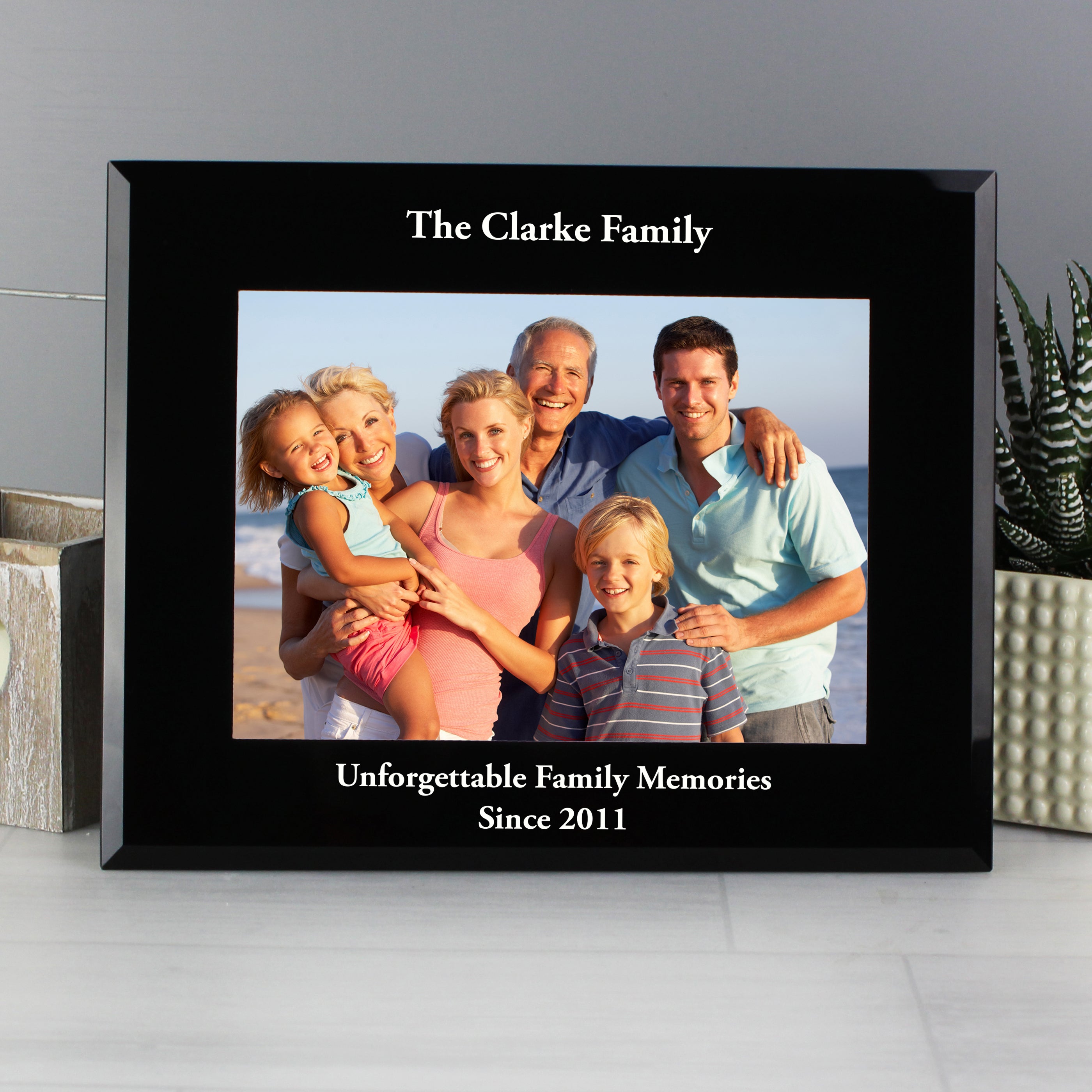 Personalised 5x7 Landscape Black Glass Photo Frame