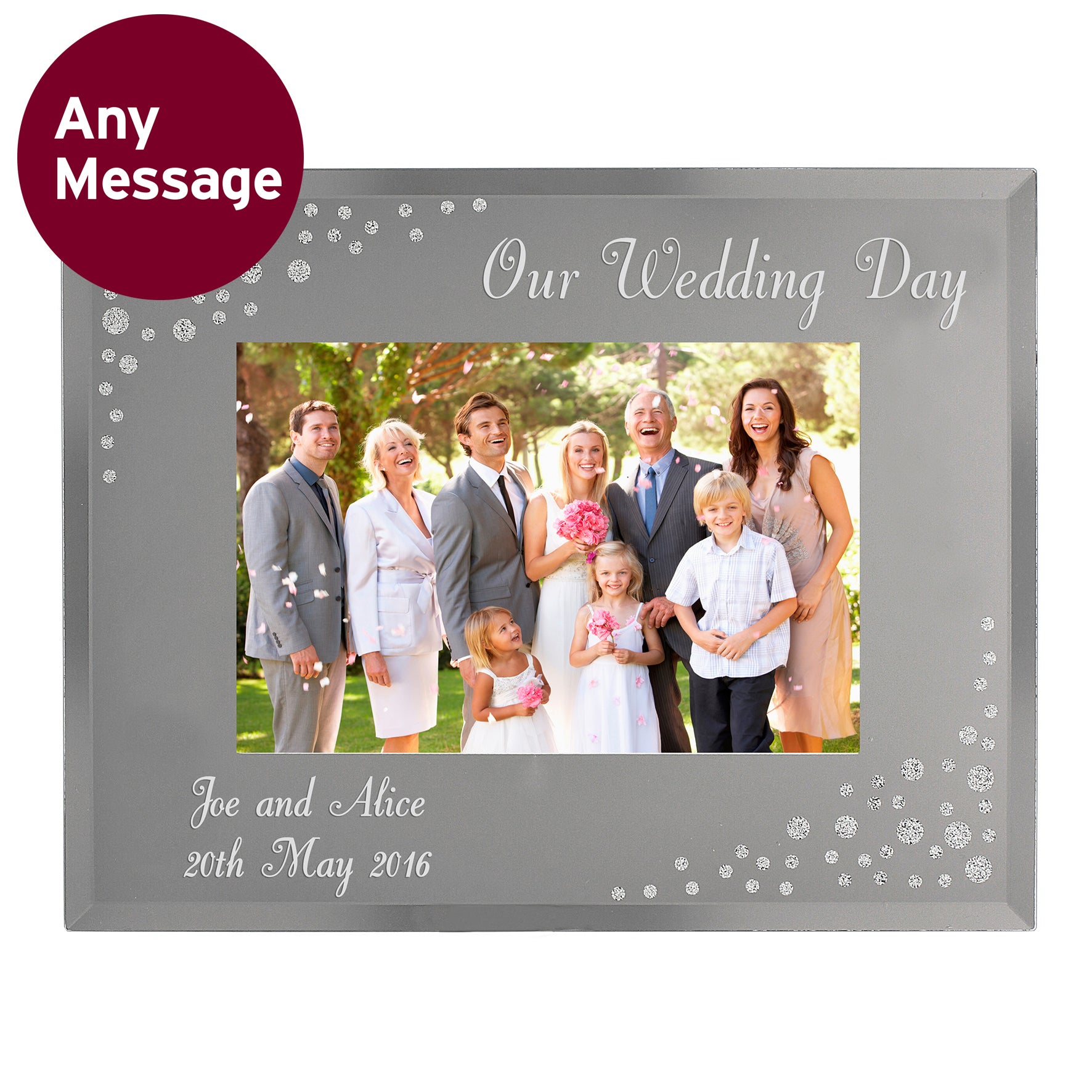 Personalised Any Message 6x4 Landscape Diamante Glass Photo Frame