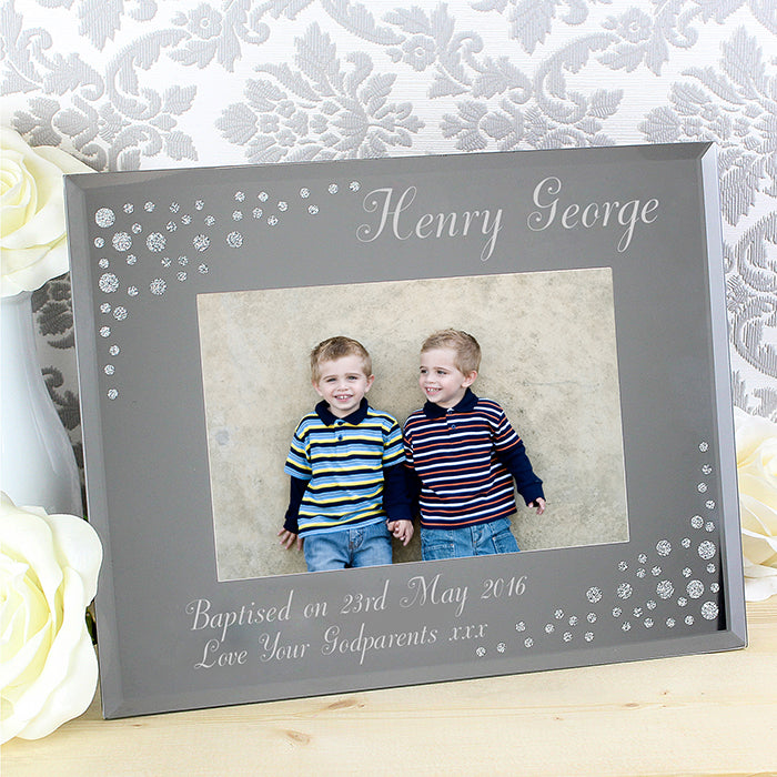 Personalised Any Message 6x4 Landscape Diamante Glass Photo Frame