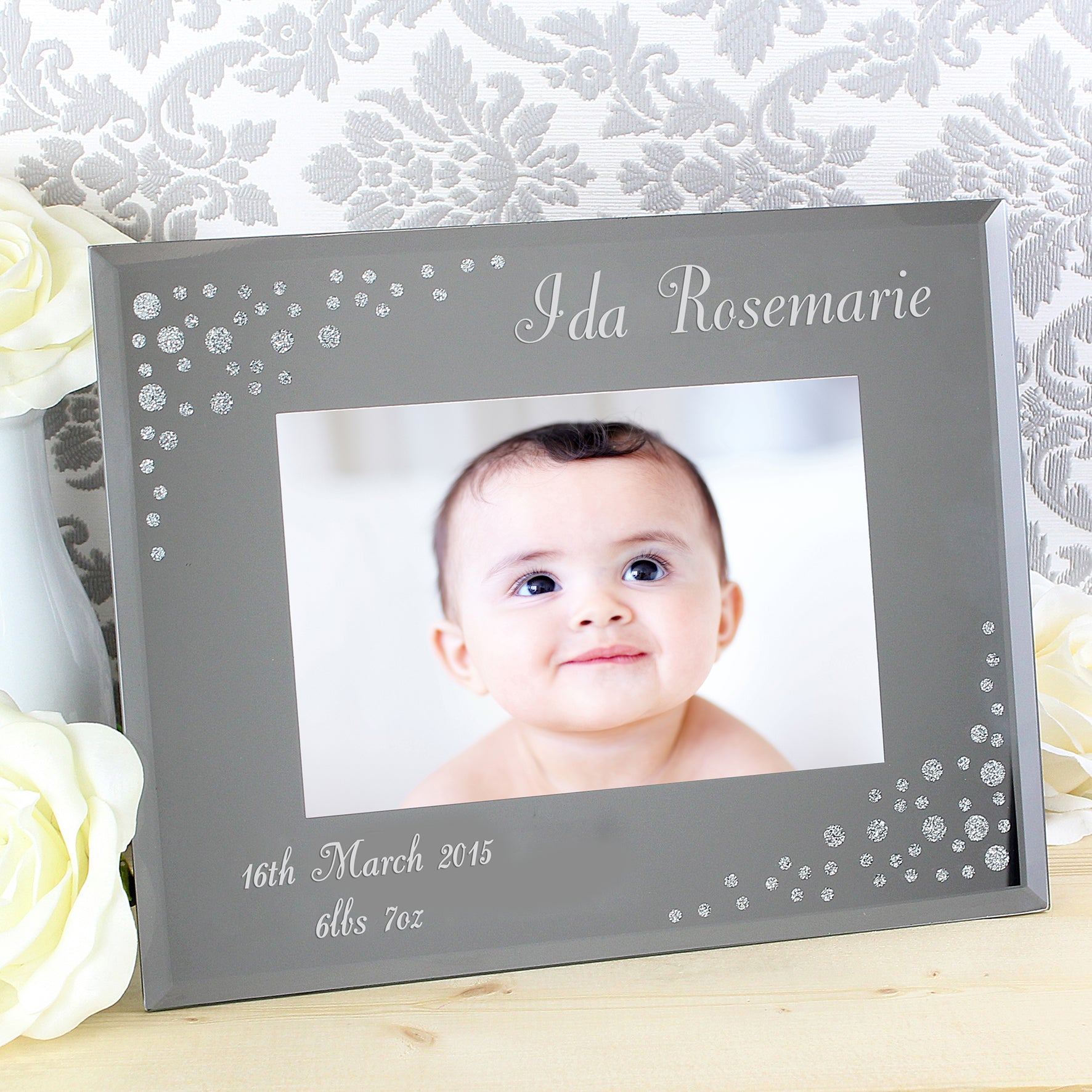 Personalised Any Message 6x4 Landscape Diamante Glass Photo Frame