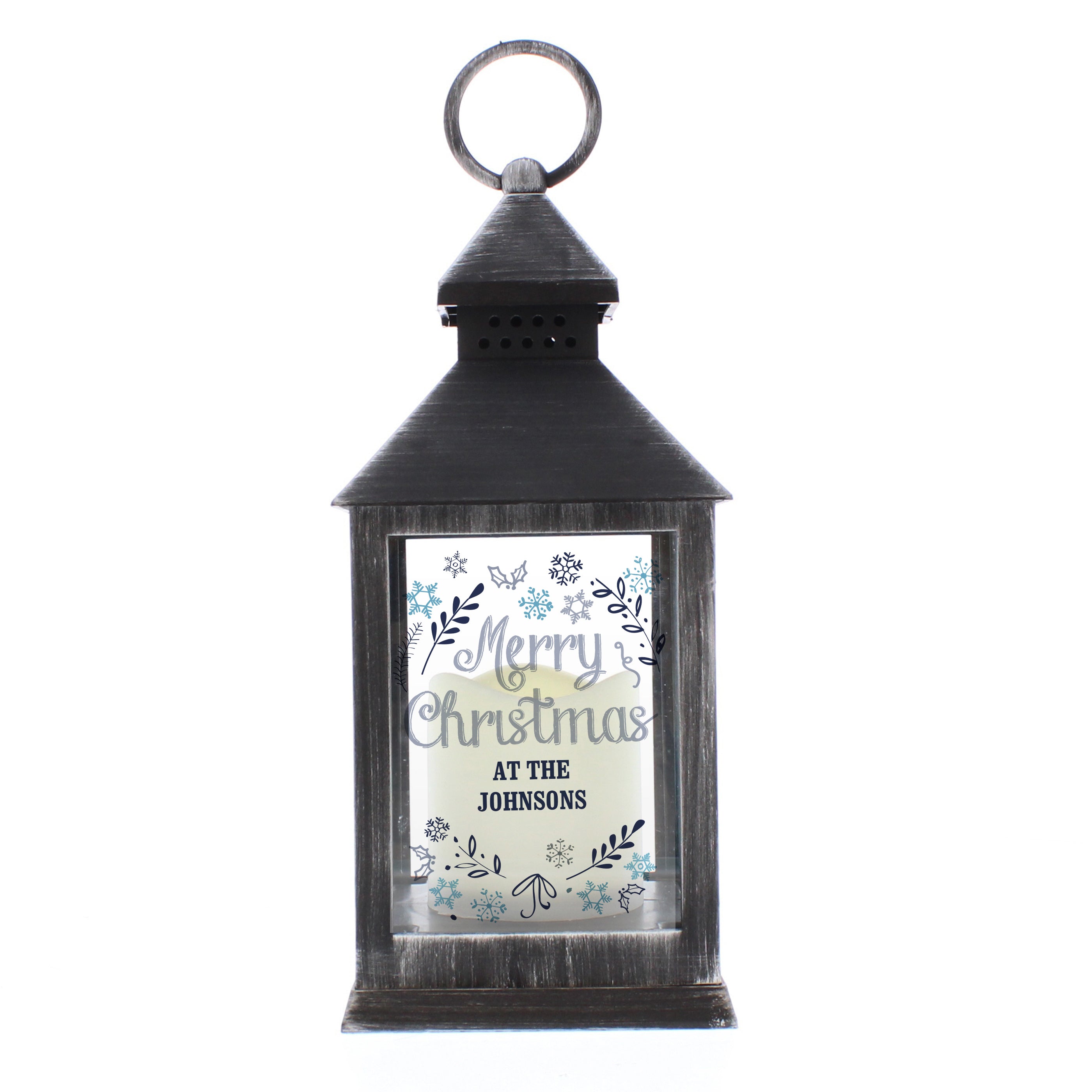 Personalised Christmas Frost Rustic Black Lantern