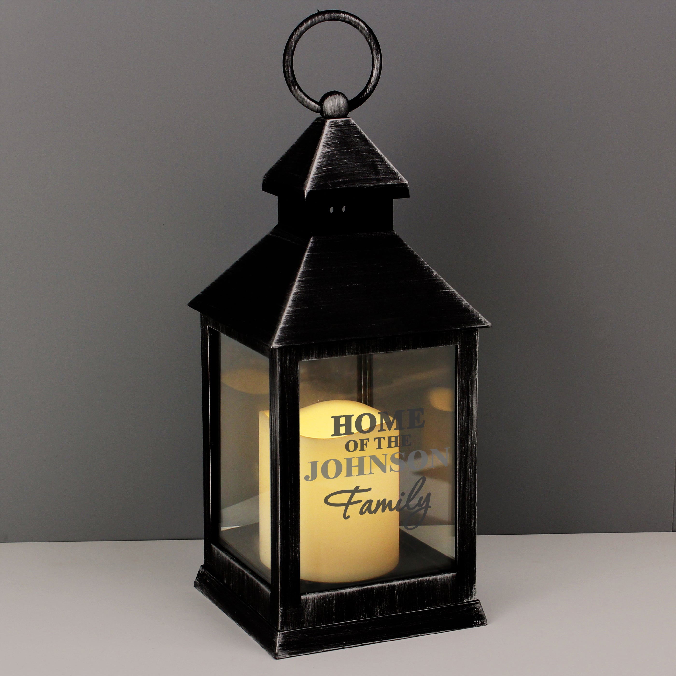 Personalised The Family Rustic Black Lantern