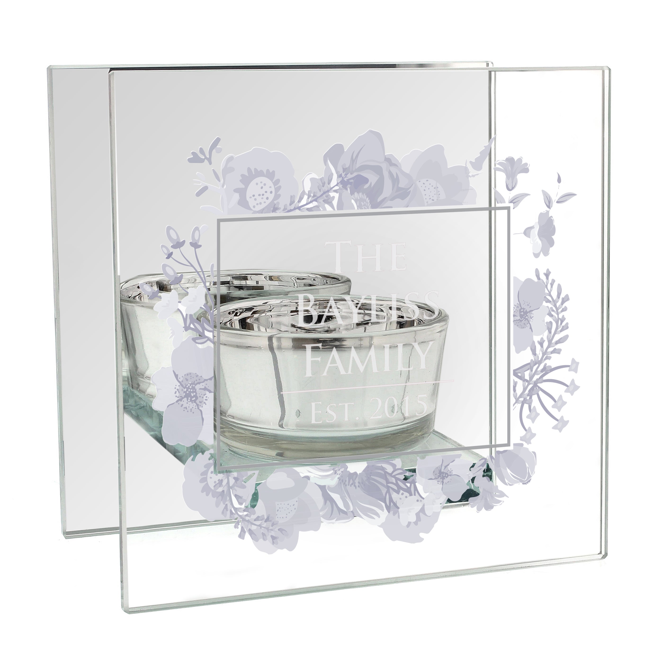 Personalised Soft Watercolour Mirrored Glass Tea Light Candle Holder