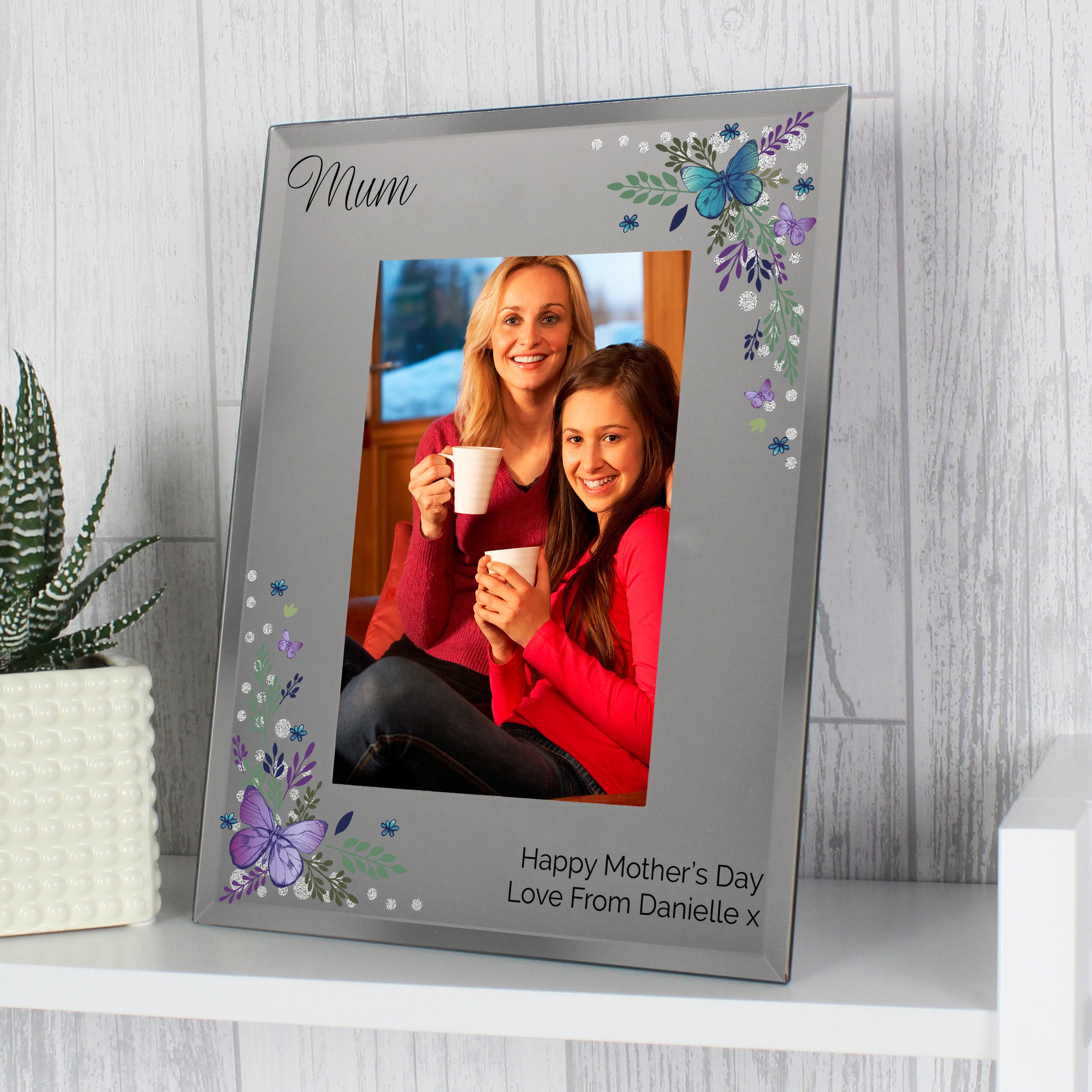 Personalised Butterfly 6x4 Diamante Glass Photo Frame