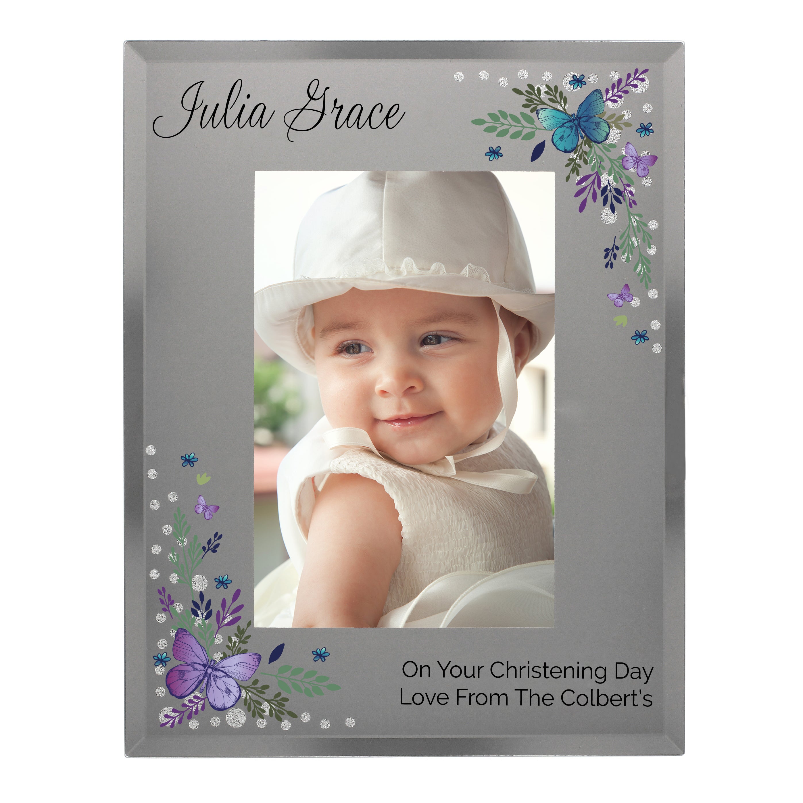 Personalised Butterfly 6x4 Diamante Glass Photo Frame