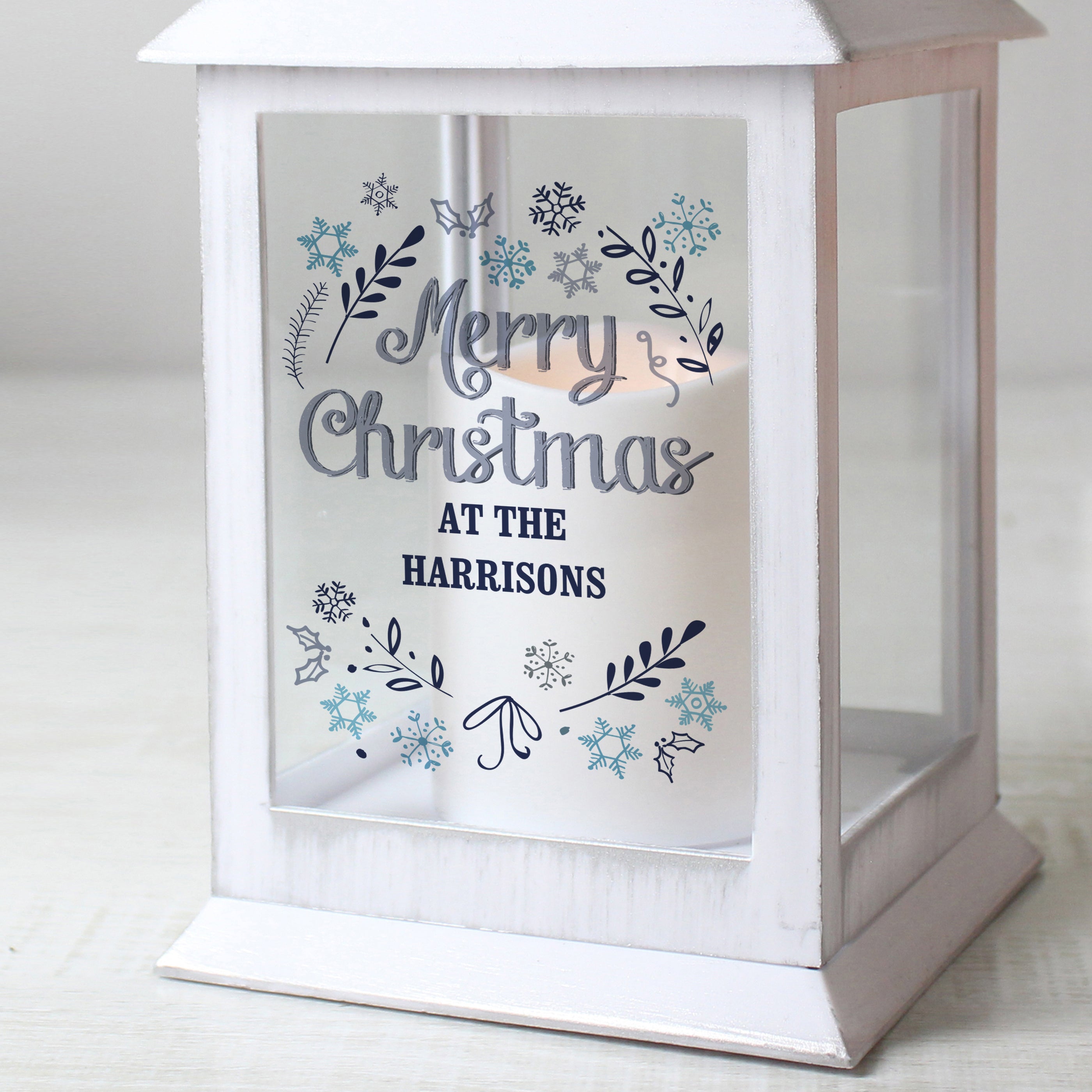 Personalised Christmas Frost White Lantern