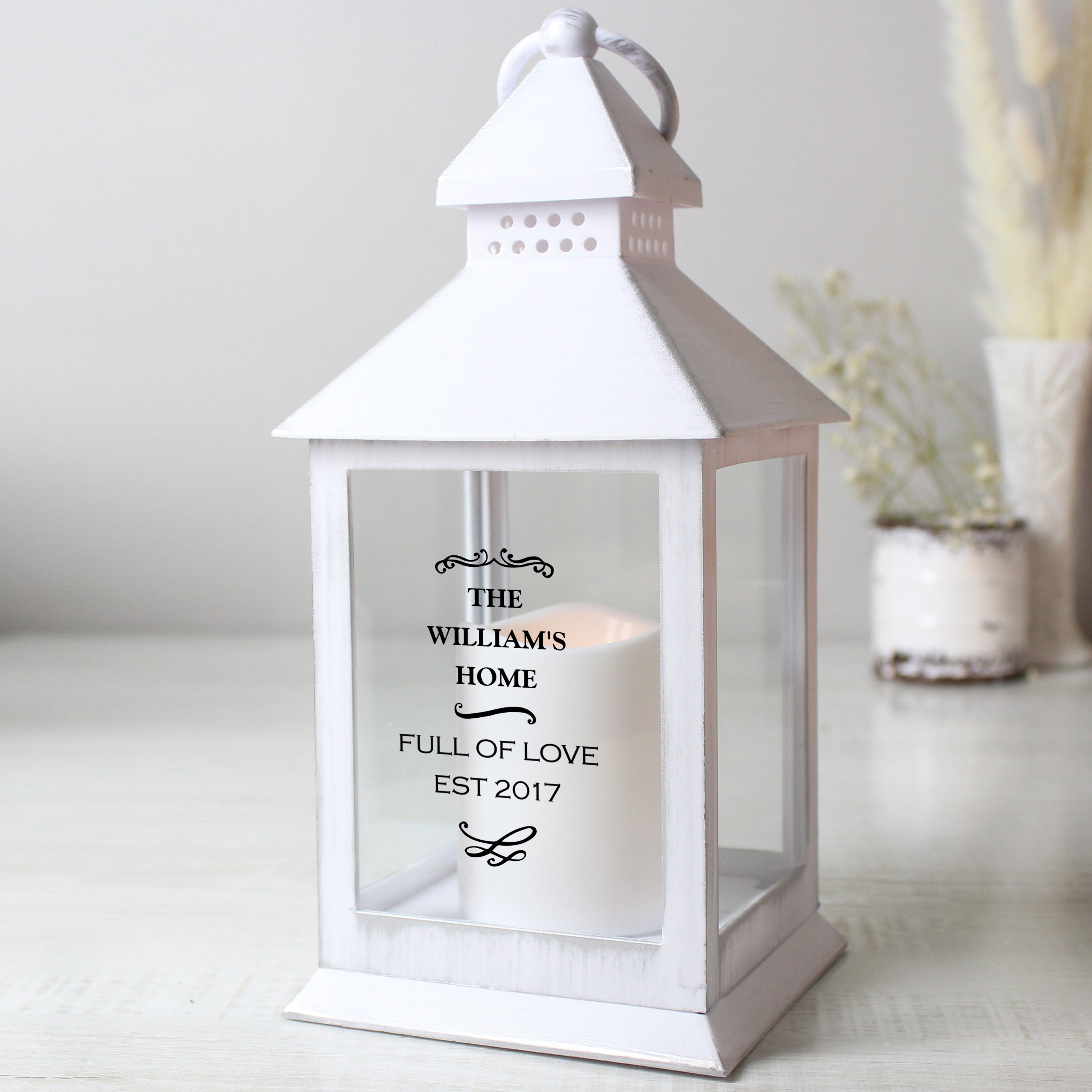 Personalised Antique Scroll White Lantern