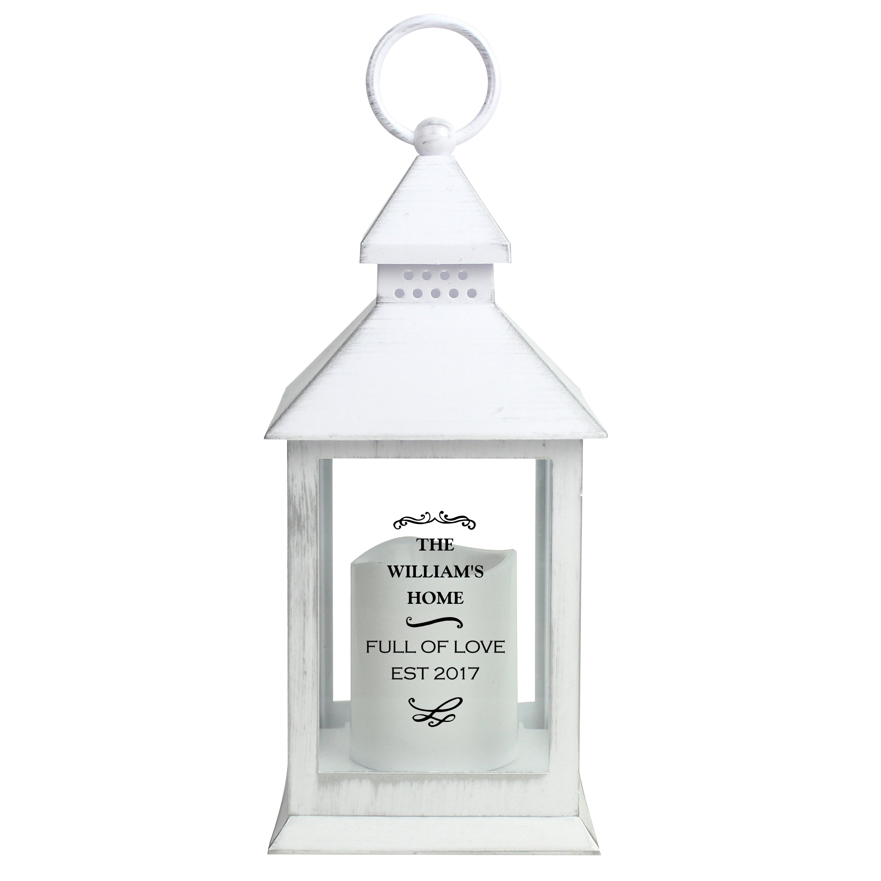 Personalised Antique Scroll White Lantern