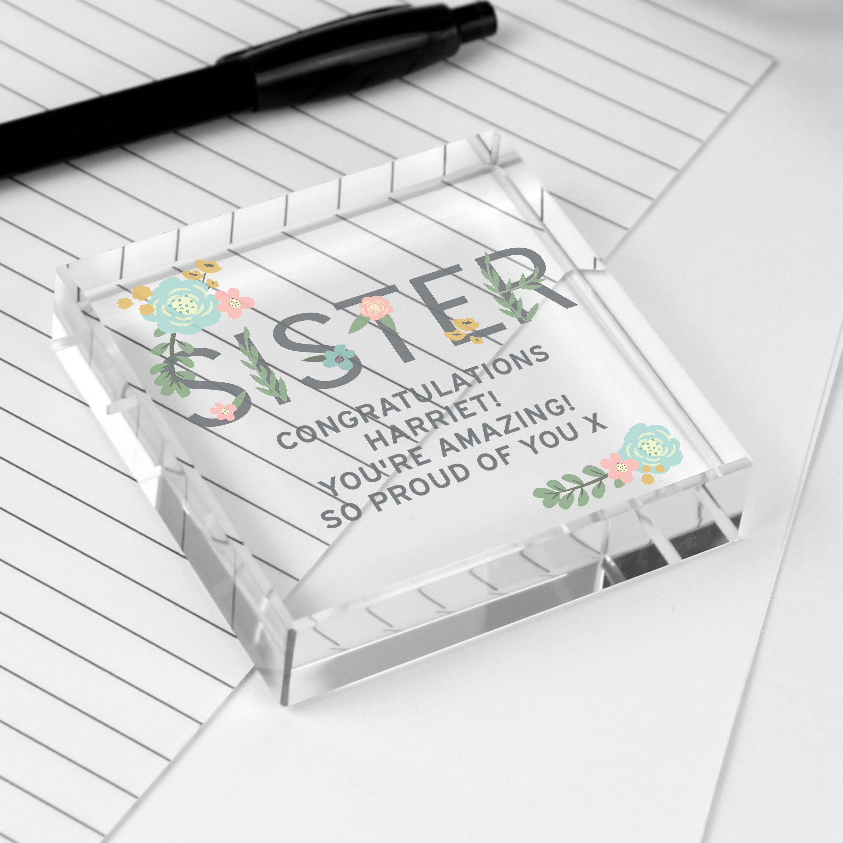 Personalised Floral Sister  Crystal Token