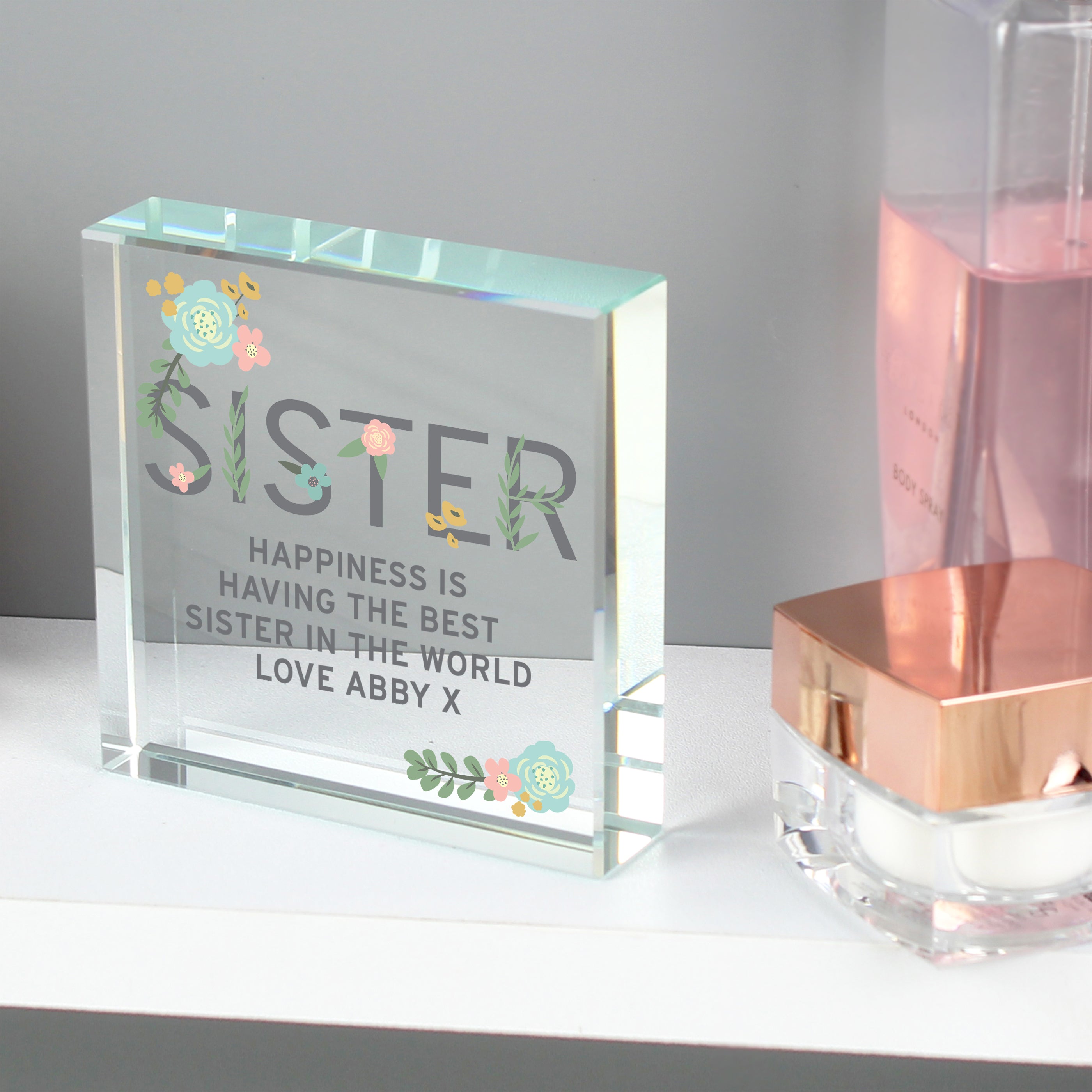 Personalised Floral Sister  Crystal Token