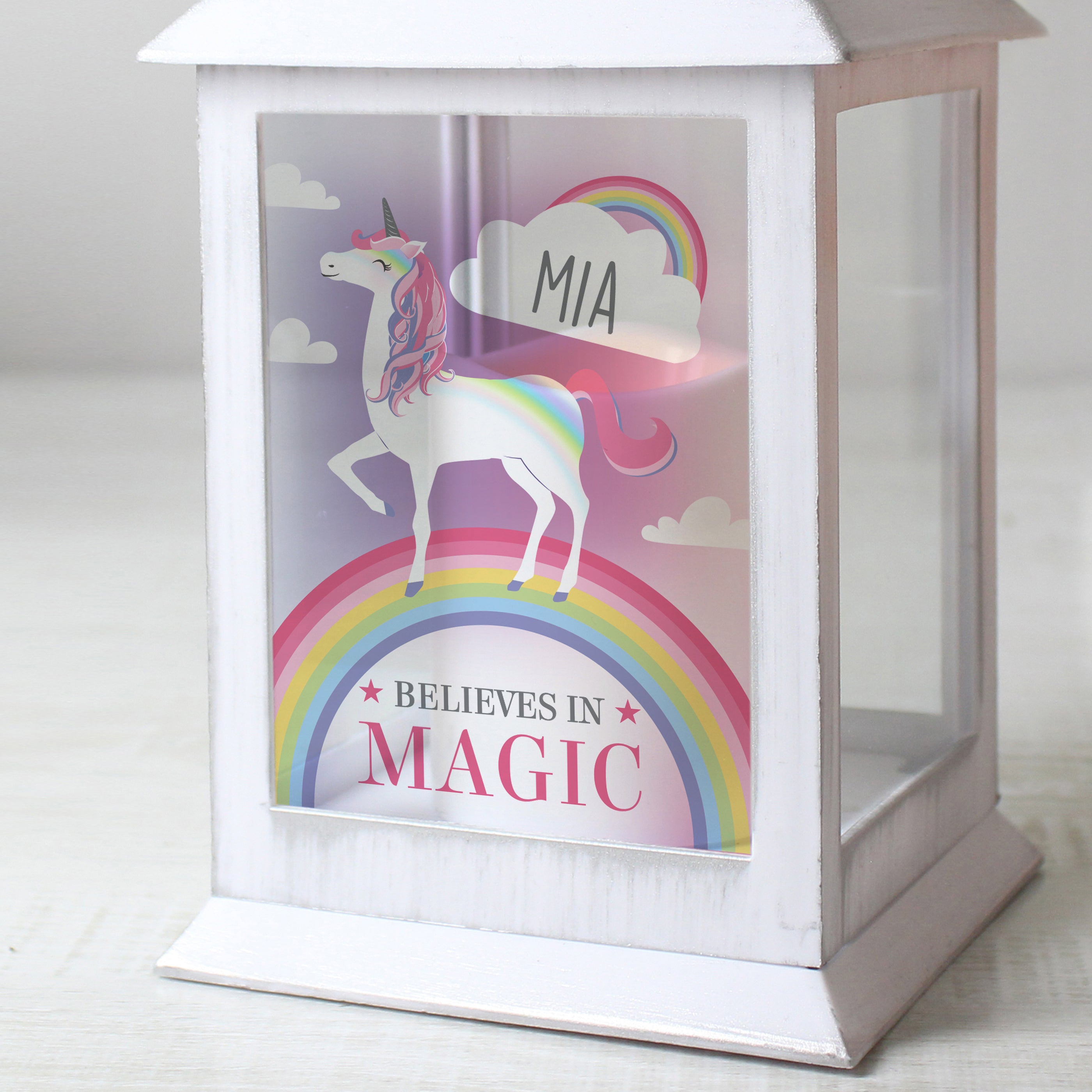 Personalised Unicorn Frost White Lantern