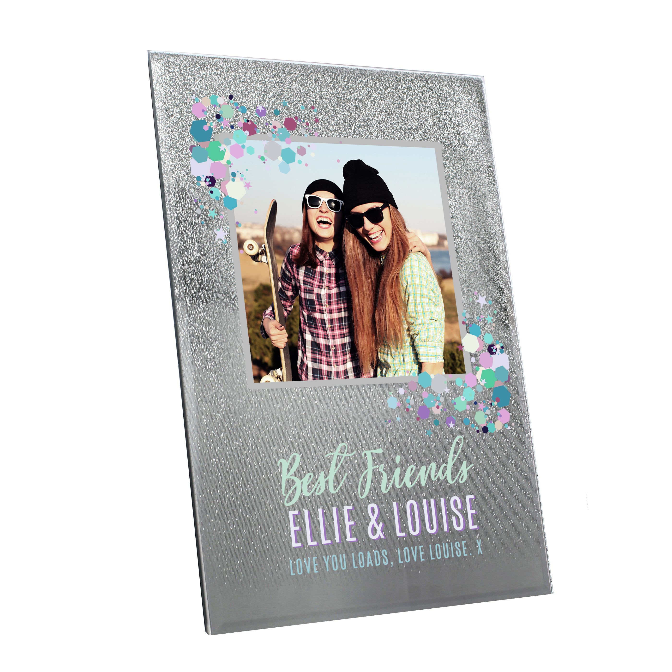 Personalised Festival Style 4x4 Glitter Glass Photo Frame