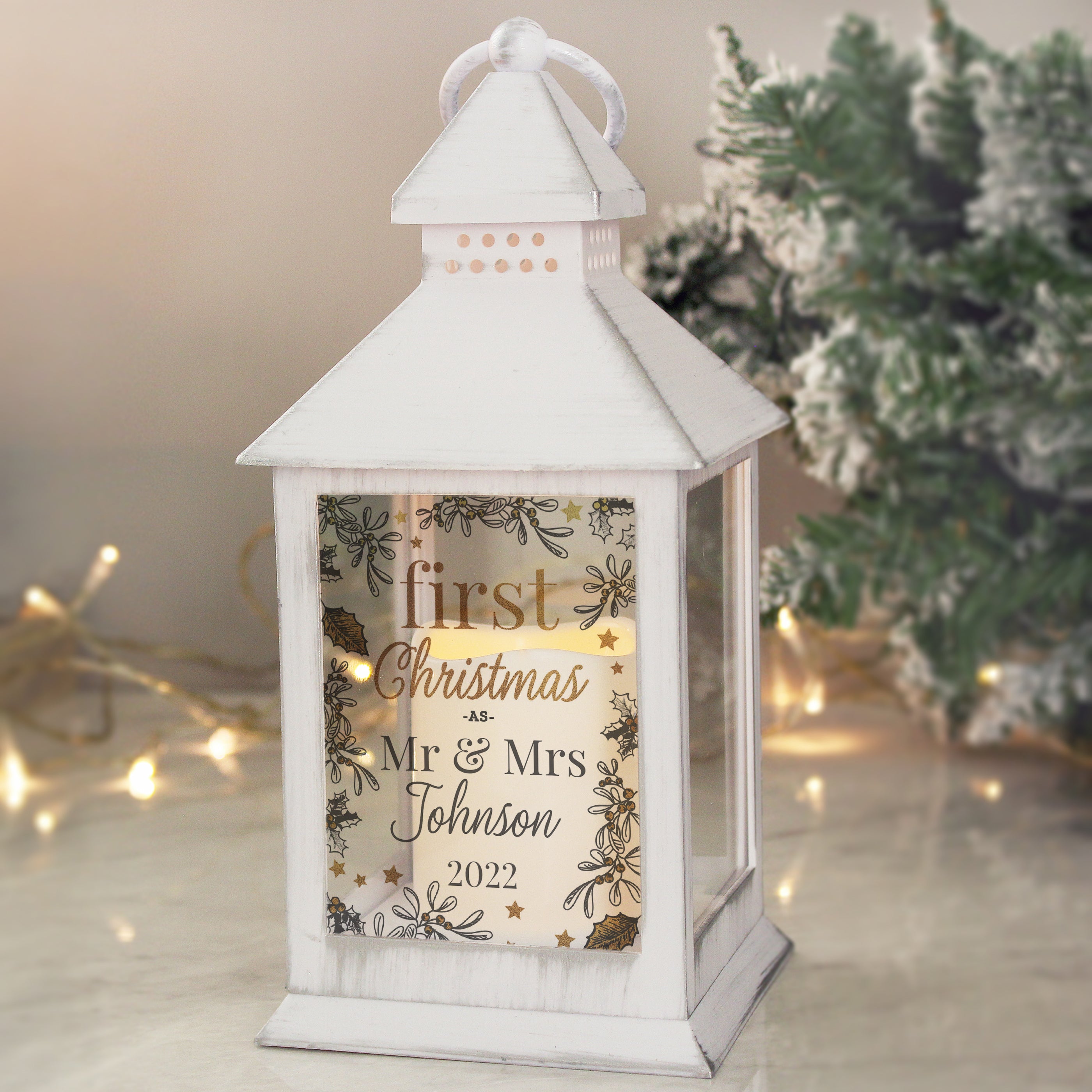 Personalised First Christmas White Lantern