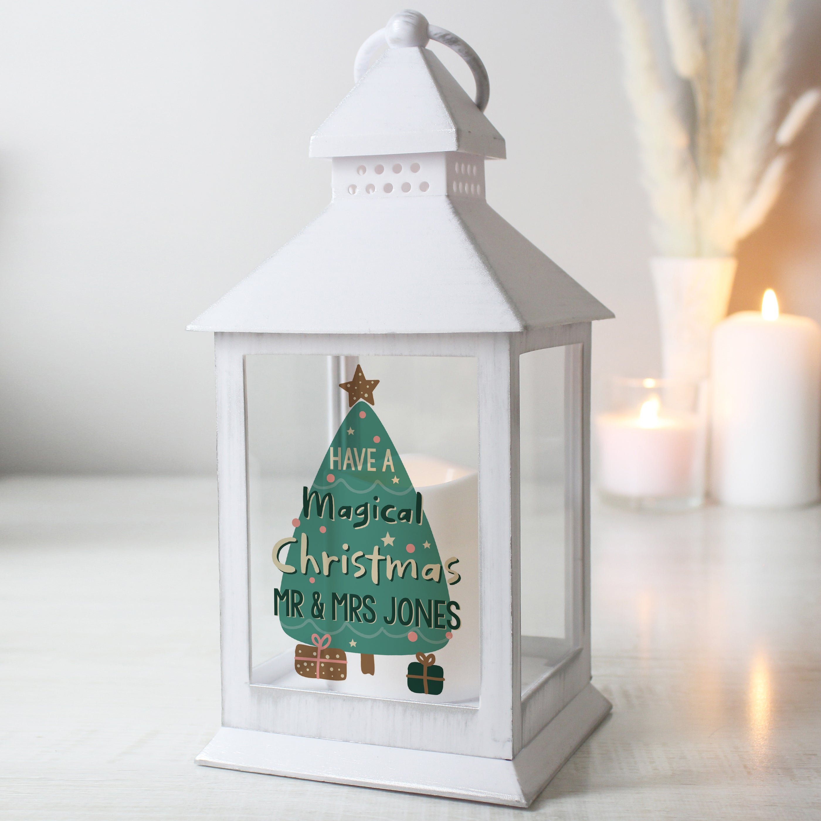 Personalised Have A Magical Christmas White Lantern