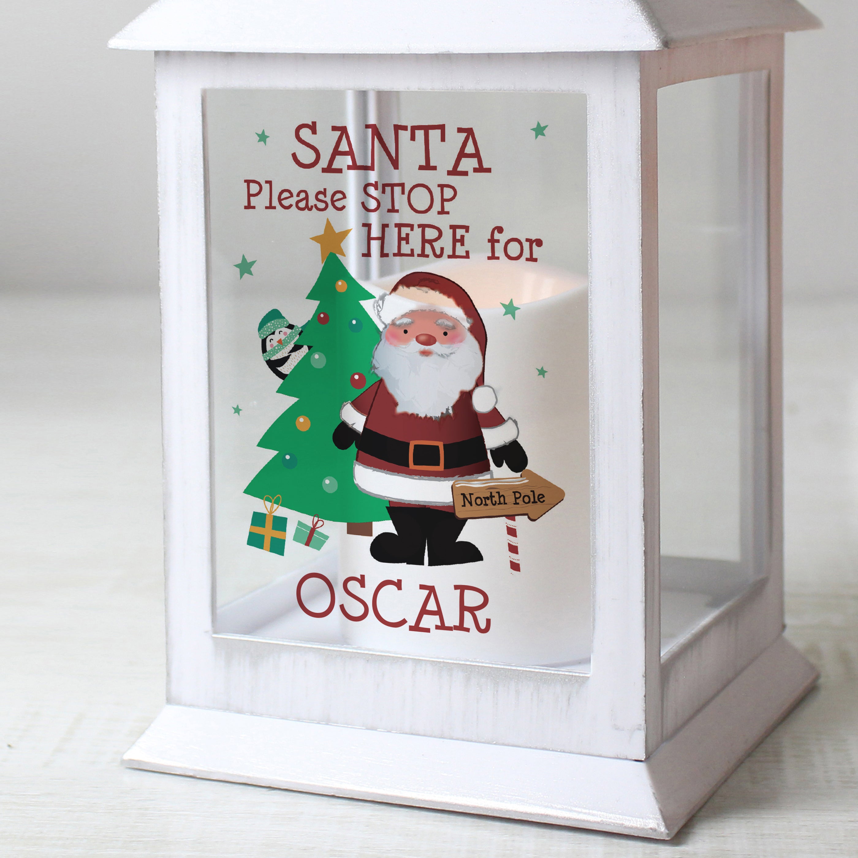 Personalised Santa White Lantern