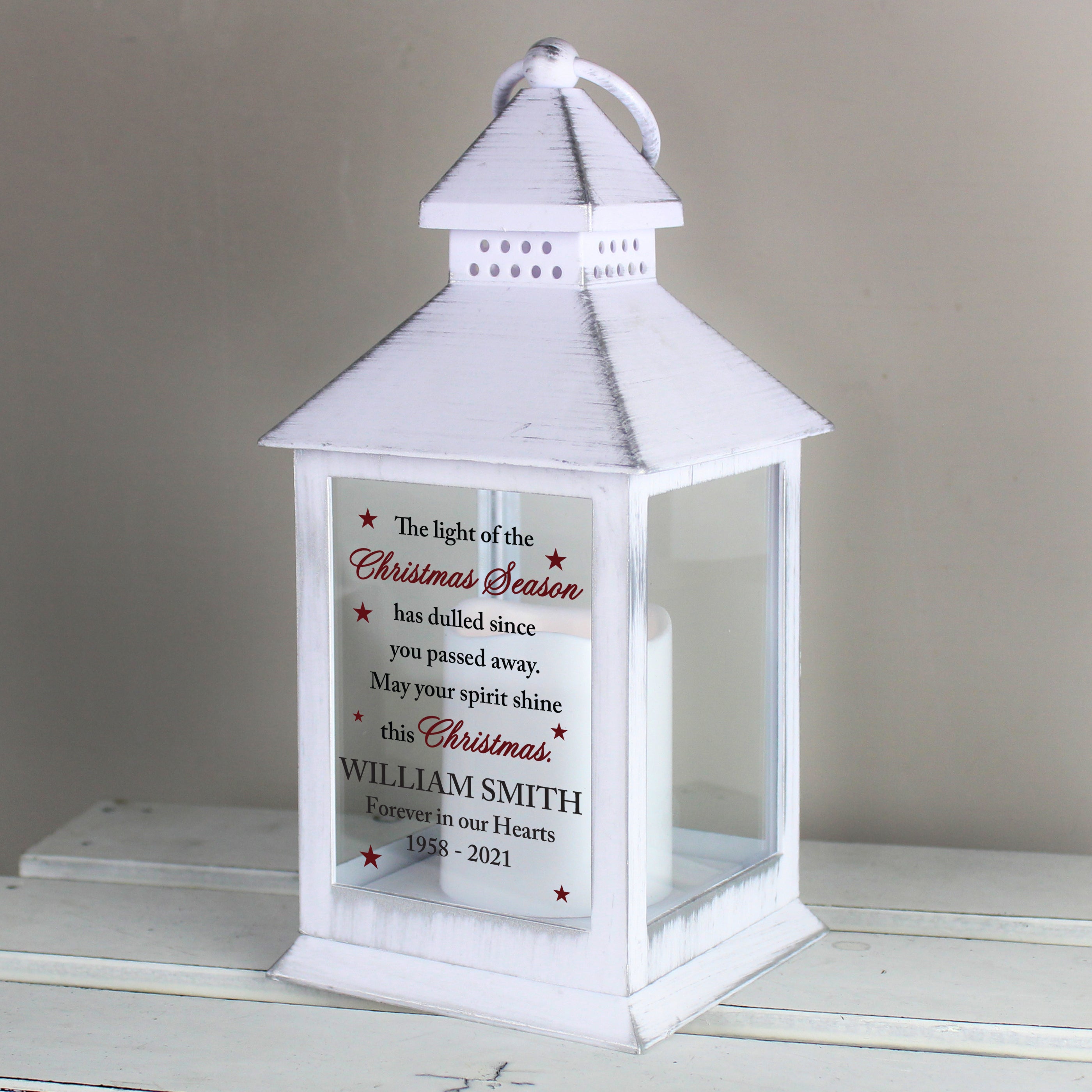 Personalised Christmas Season Memorial White Lantern