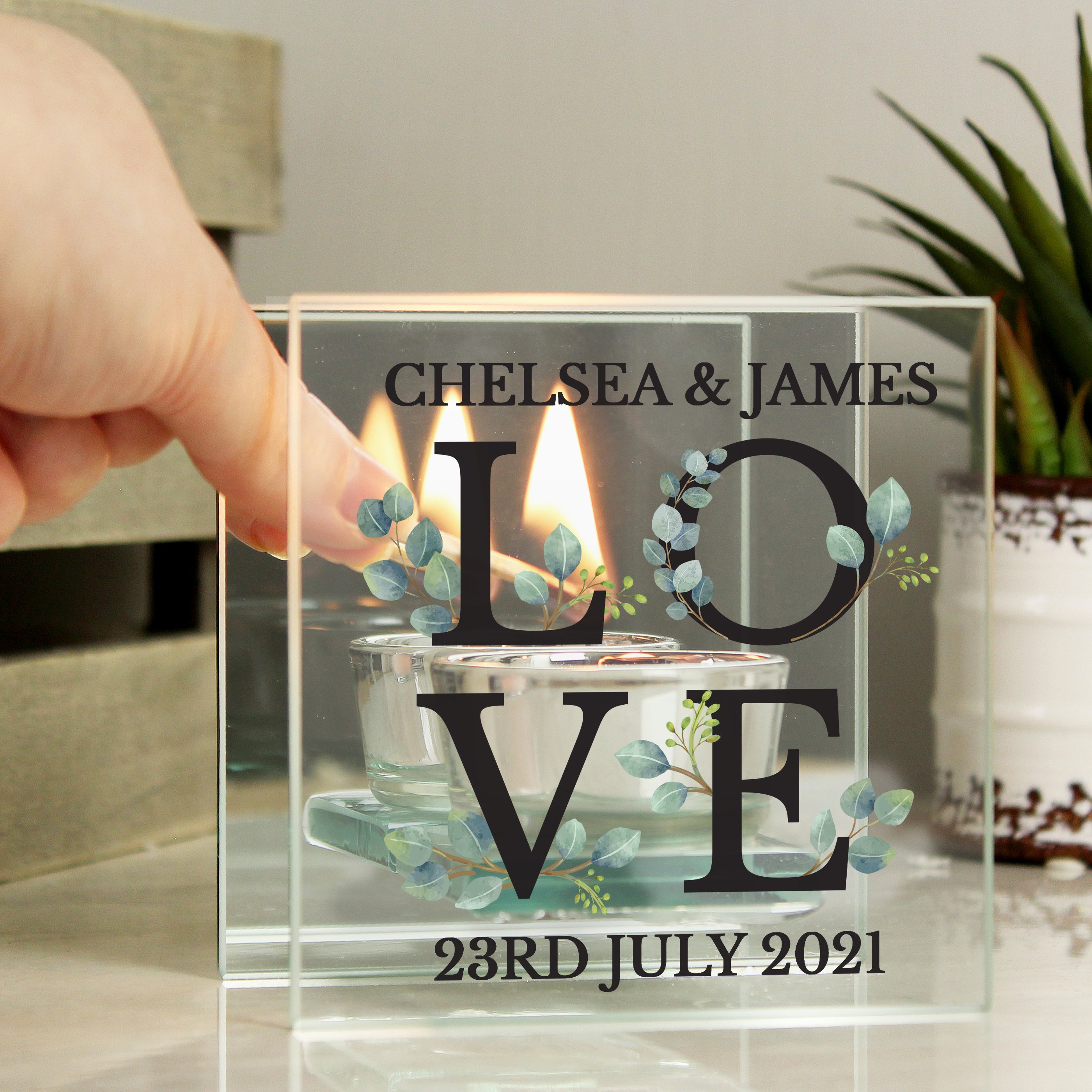 Personalised Botanical Mirrored Glass Tea Light Holder