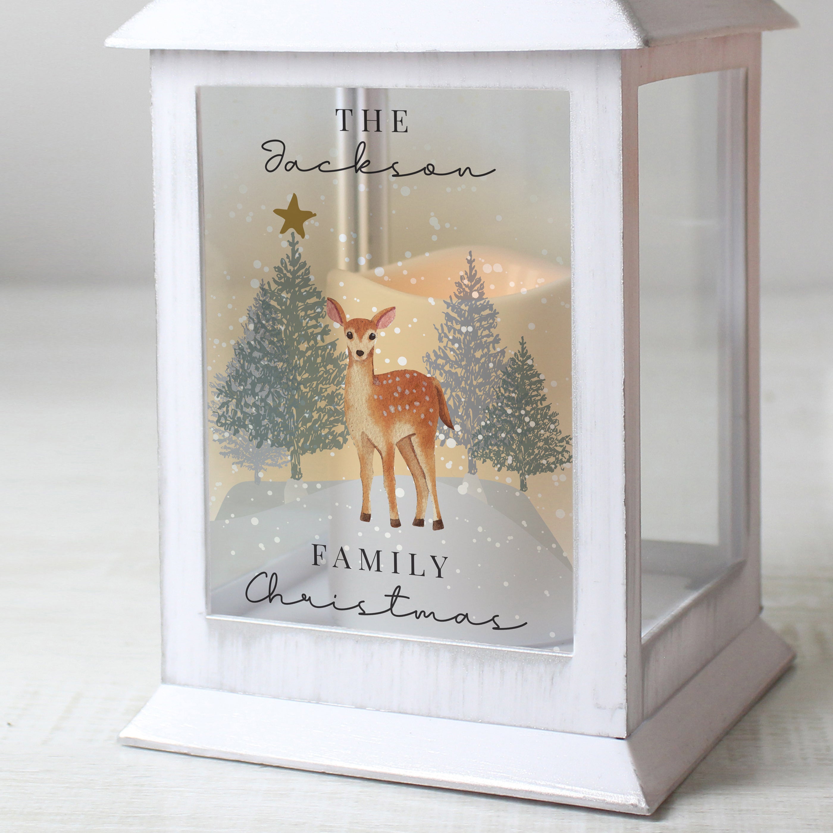 Personalised Christmas Deer White LED Lantern