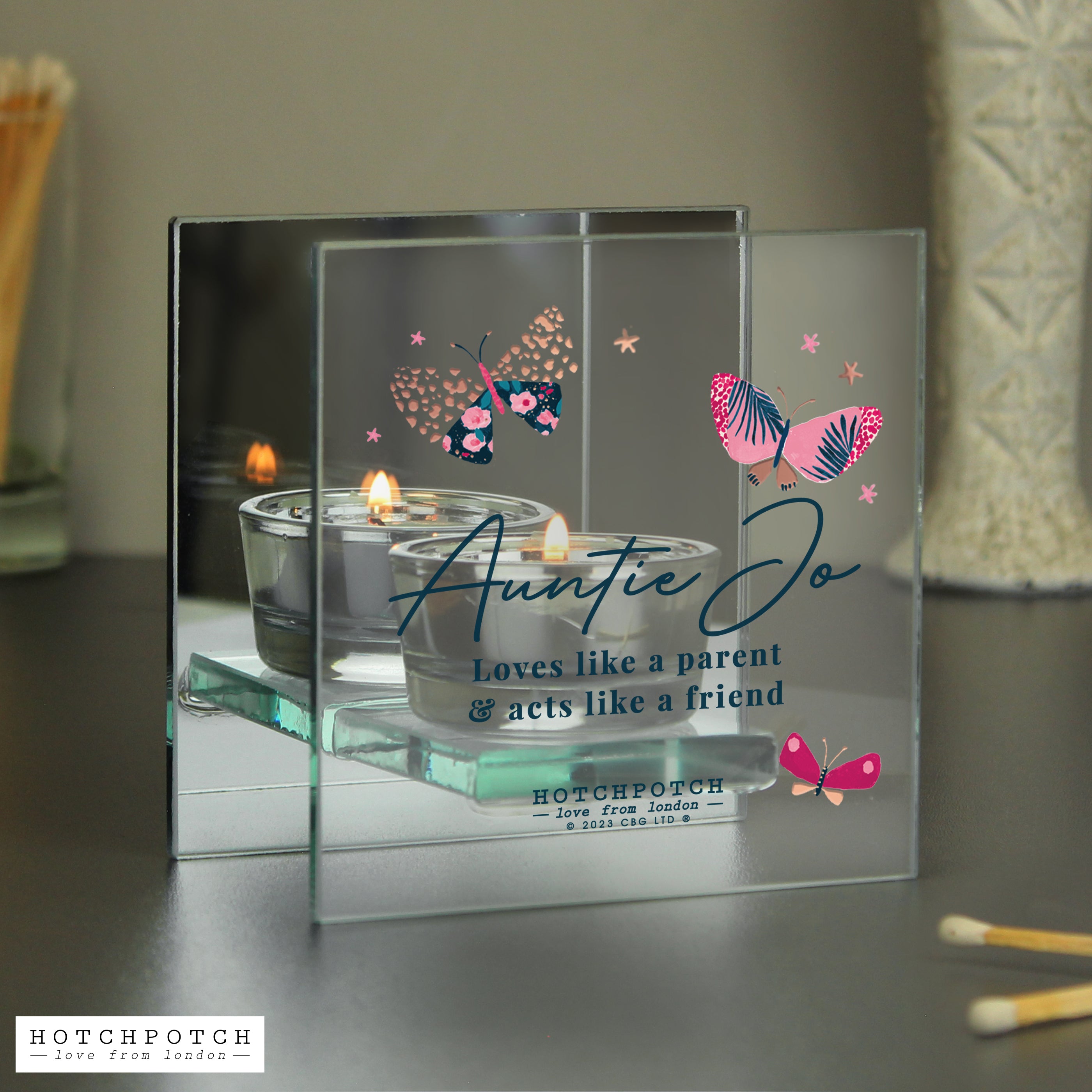 Personalised Hotchpotch Butterfly Mirrored Tea Light Holder