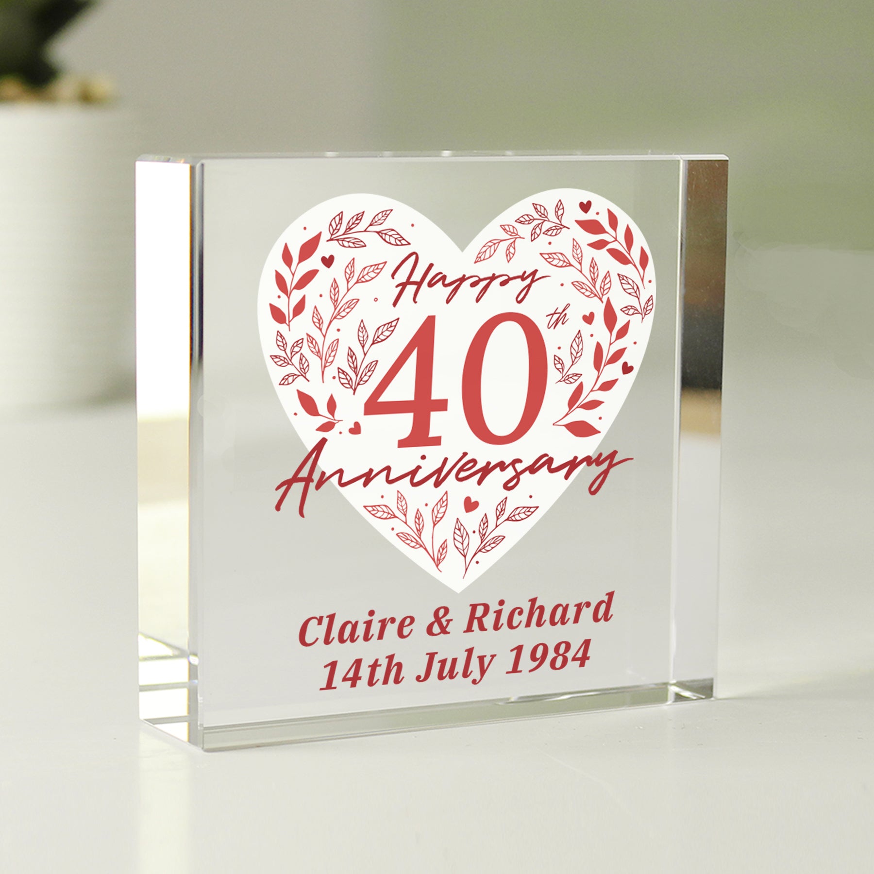 Personalised 40th Ruby Wedding Anniversary Crystal Token