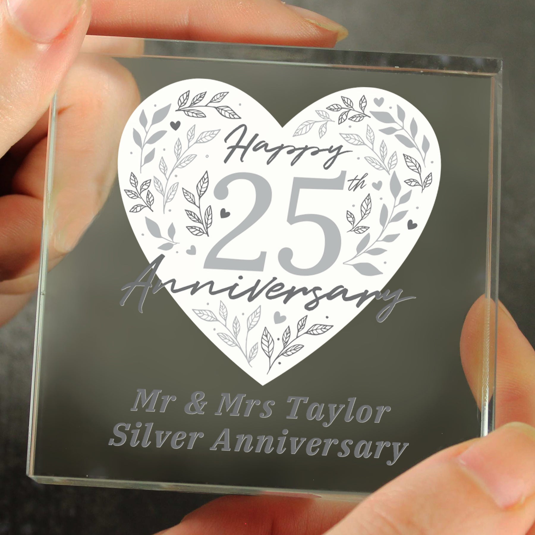 Personalised 25th Silver Wedding Anniversary Crystal Token