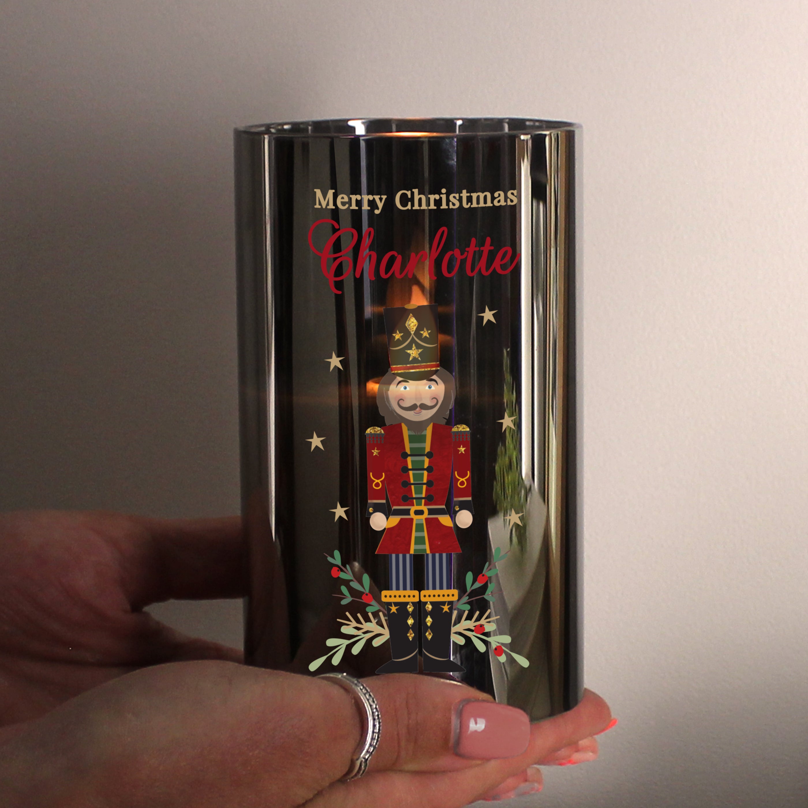 Personalised Christmas Nutcracker Smoked LED Candle