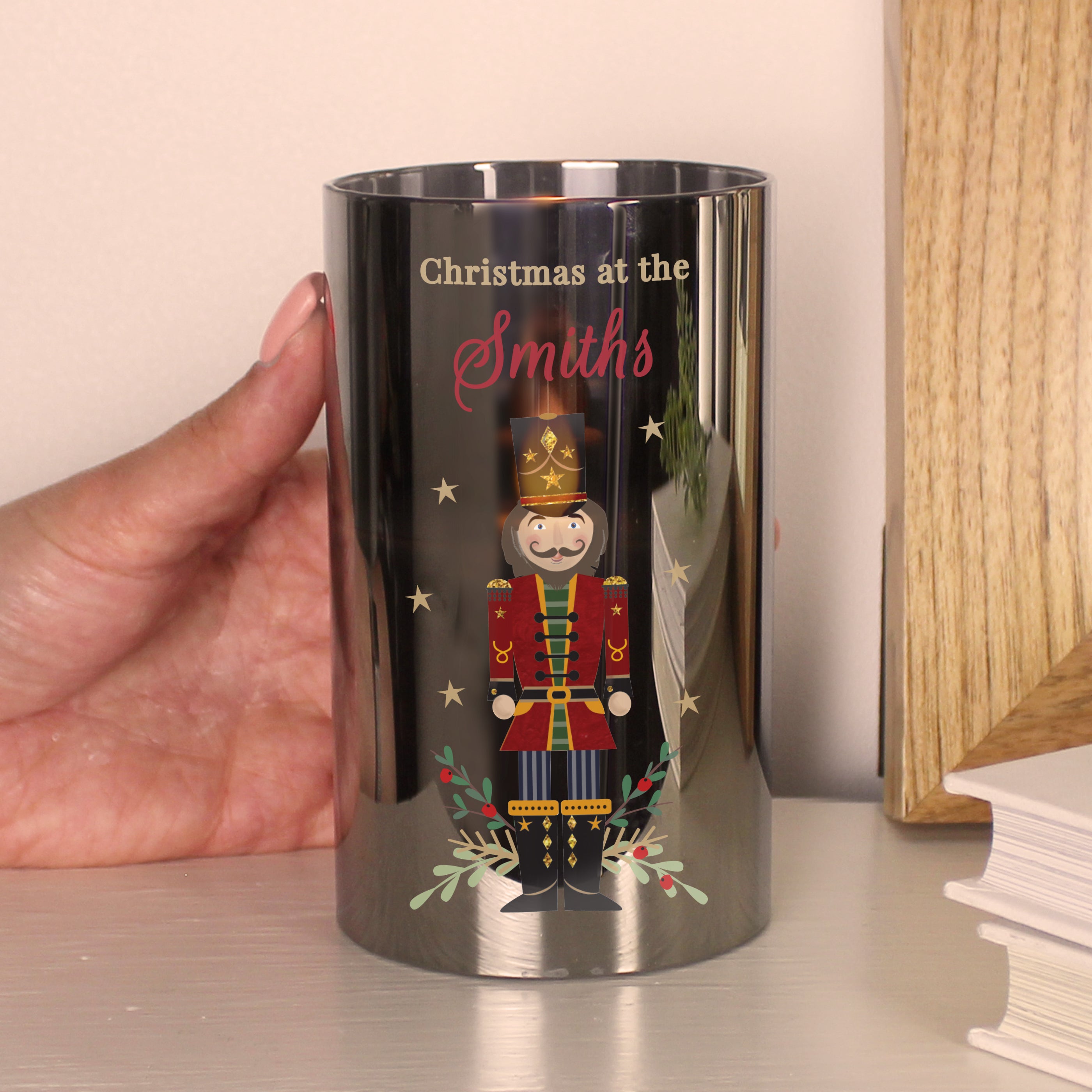 Personalised Christmas Nutcracker Smoked LED Candle