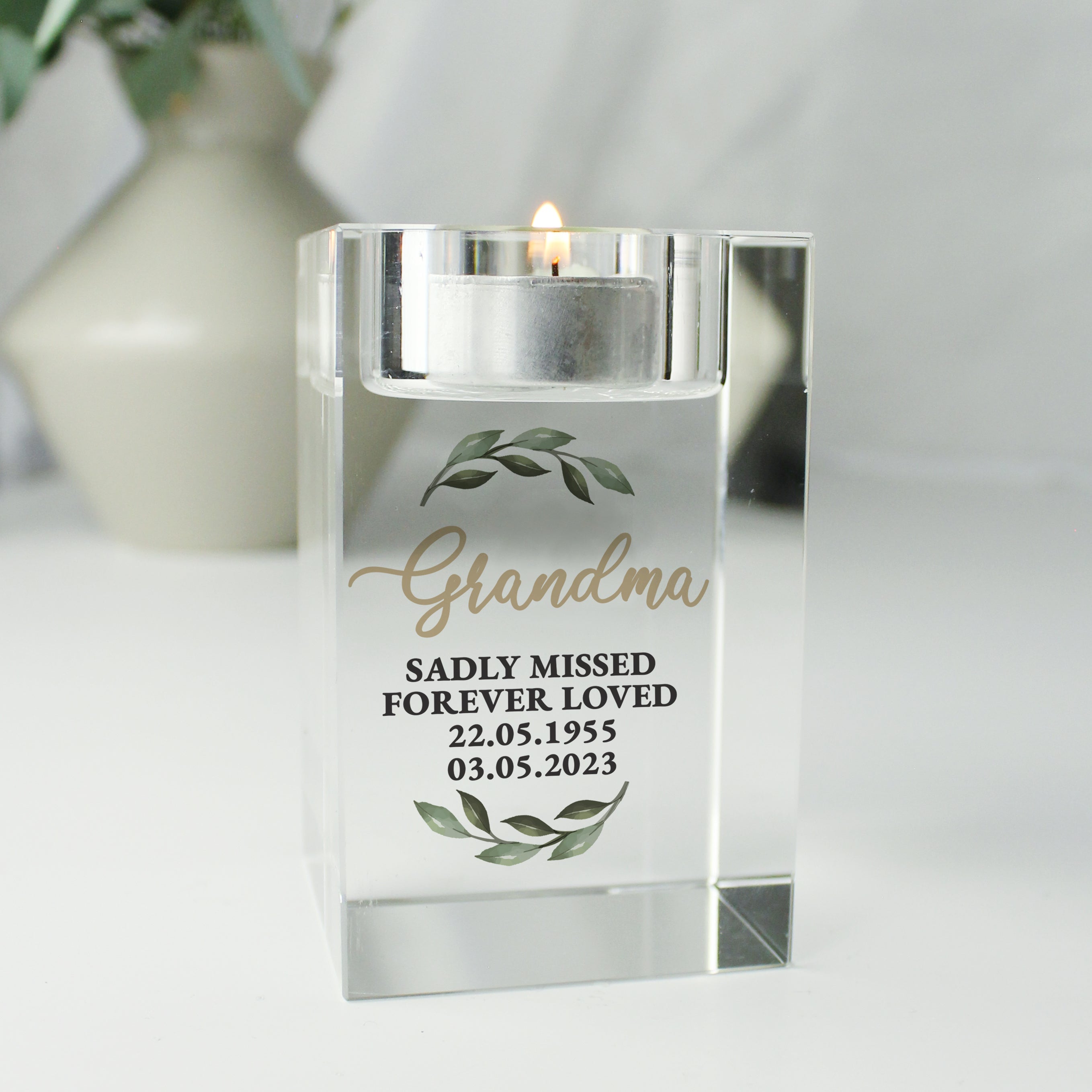 Personalised Botanical Memorial Glass Tea Light Holder