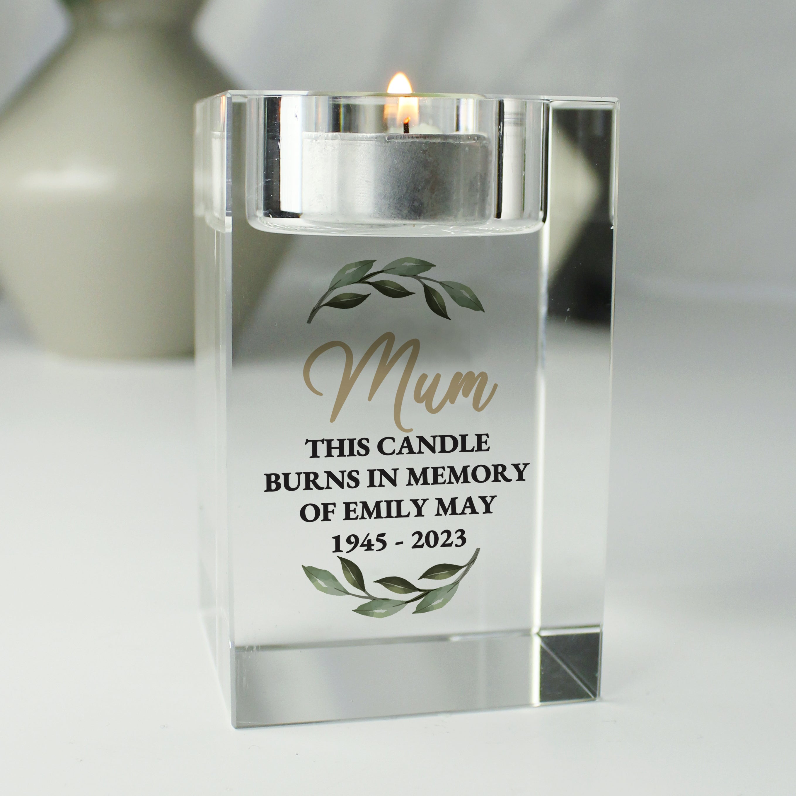 Personalised Botanical Memorial Glass Tea Light Holder