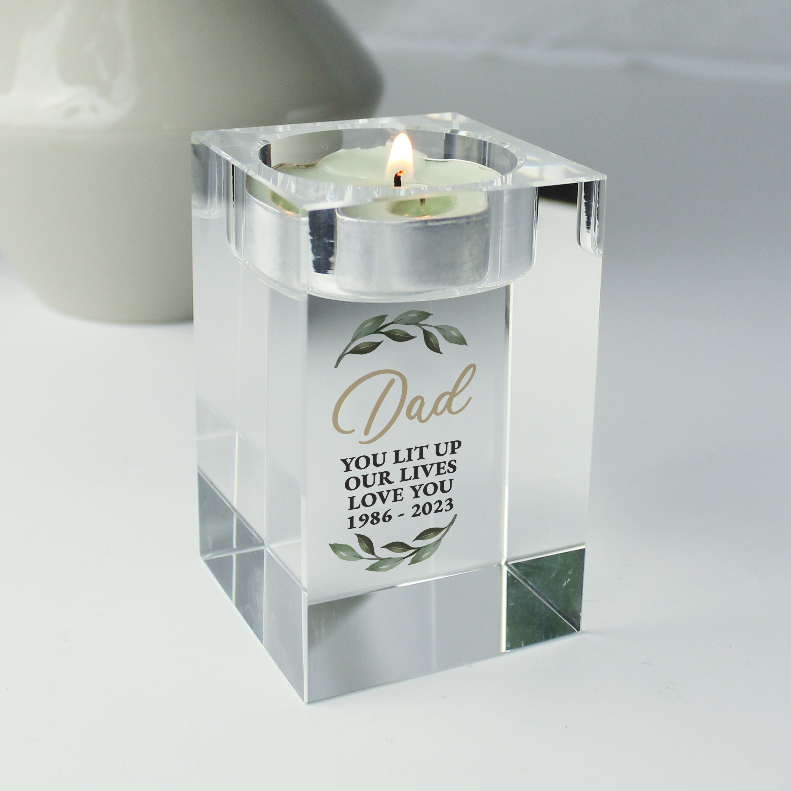 Personalised Botanical Memorial Glass Tea Light Holder