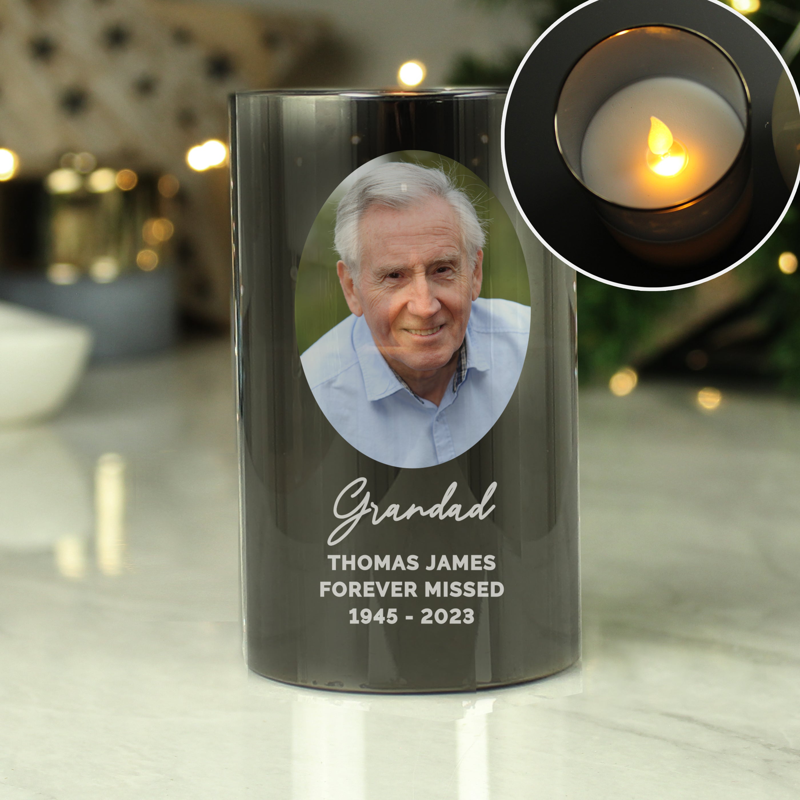 Personalised Photo Upload Smoked Glass LED Candle