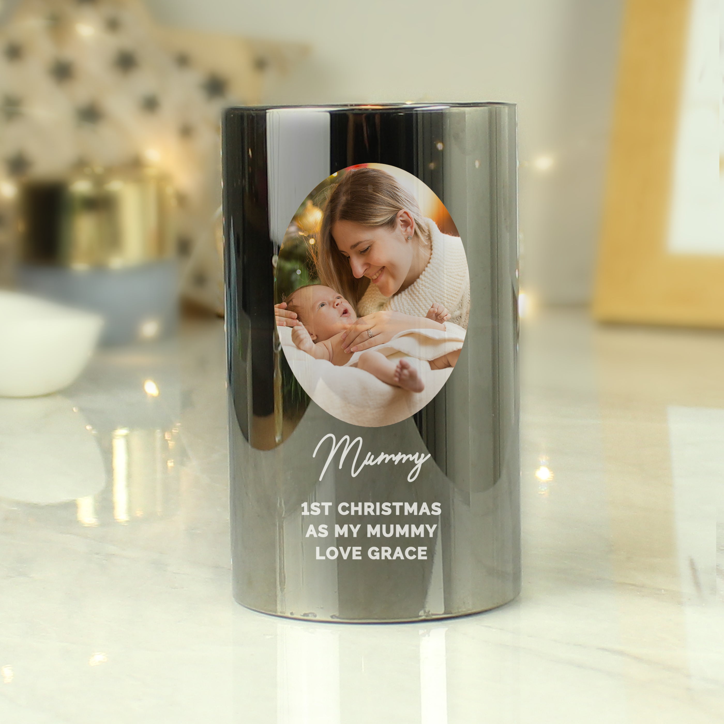 Personalised Photo Upload Smoked Glass LED Candle