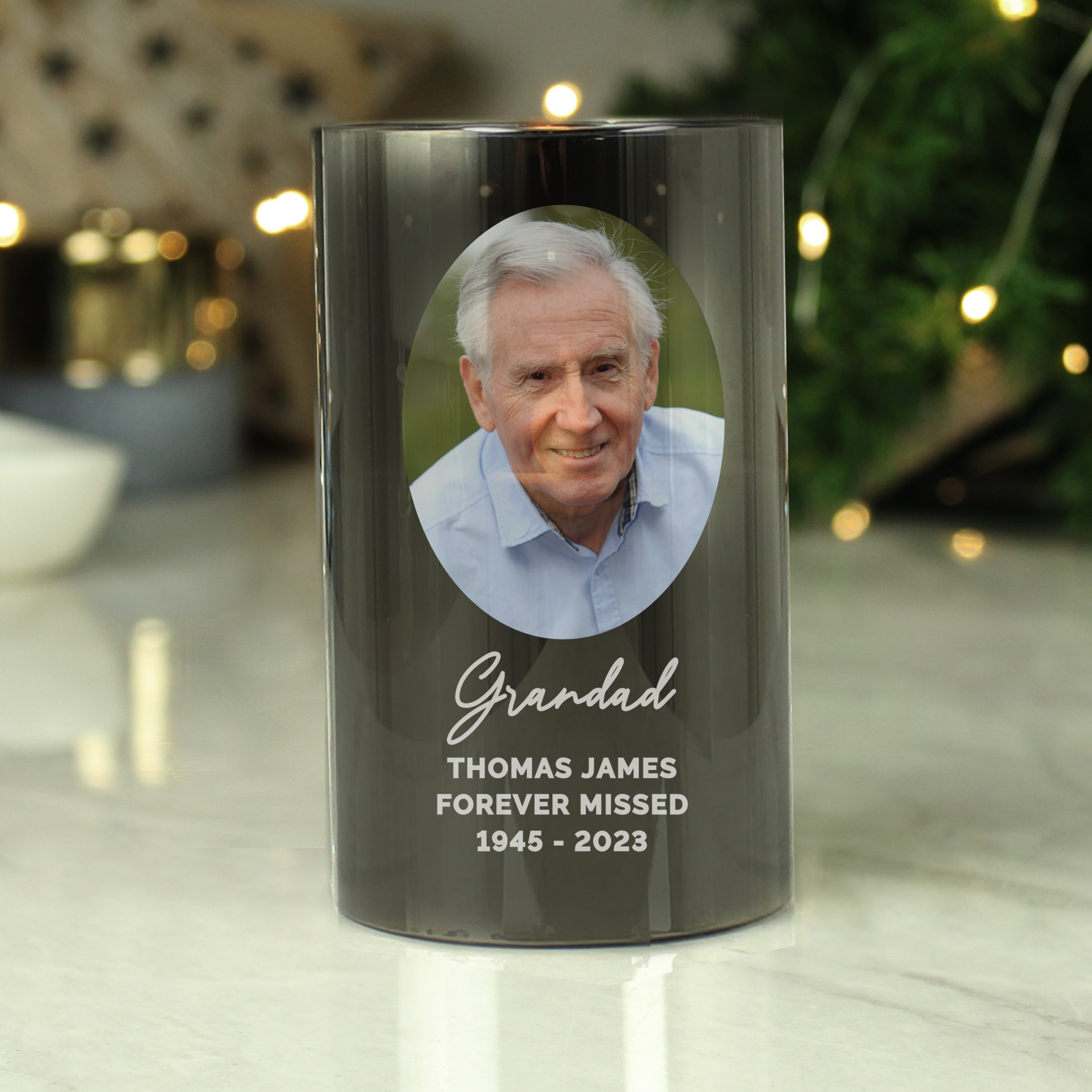 Personalised Photo Upload Smoked Glass LED Candle