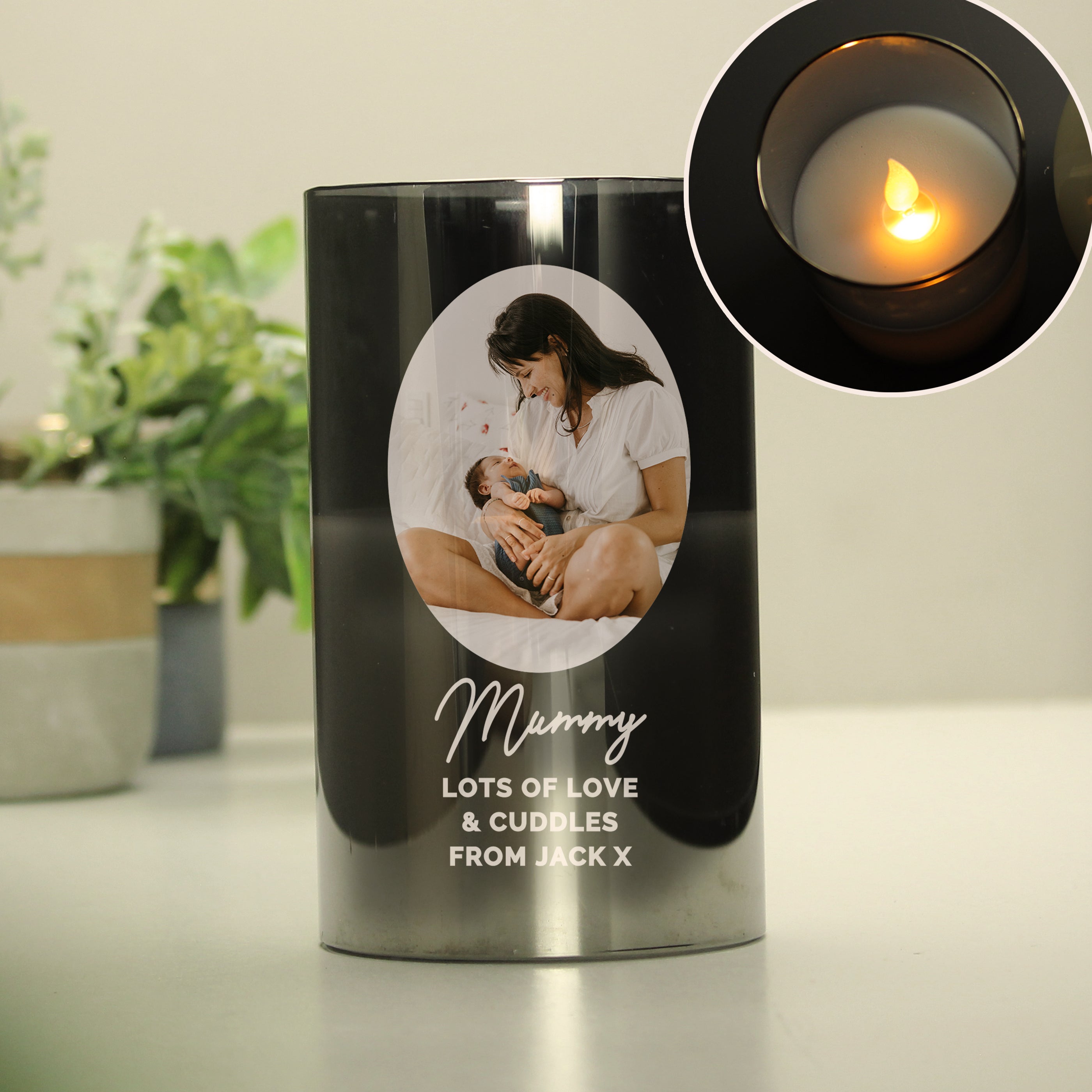 Personalised Photo Upload Smoked Glass LED Candle