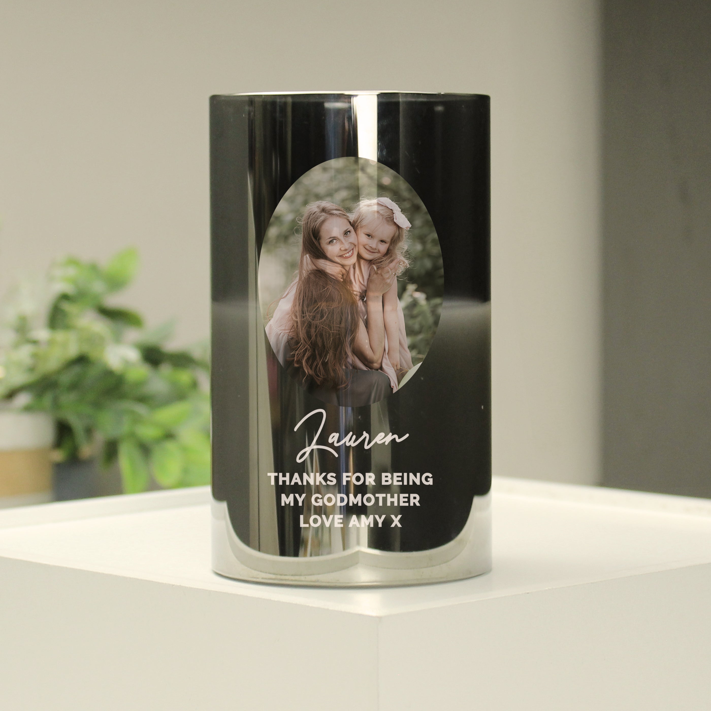 Personalised Photo Upload Smoked Glass LED Candle