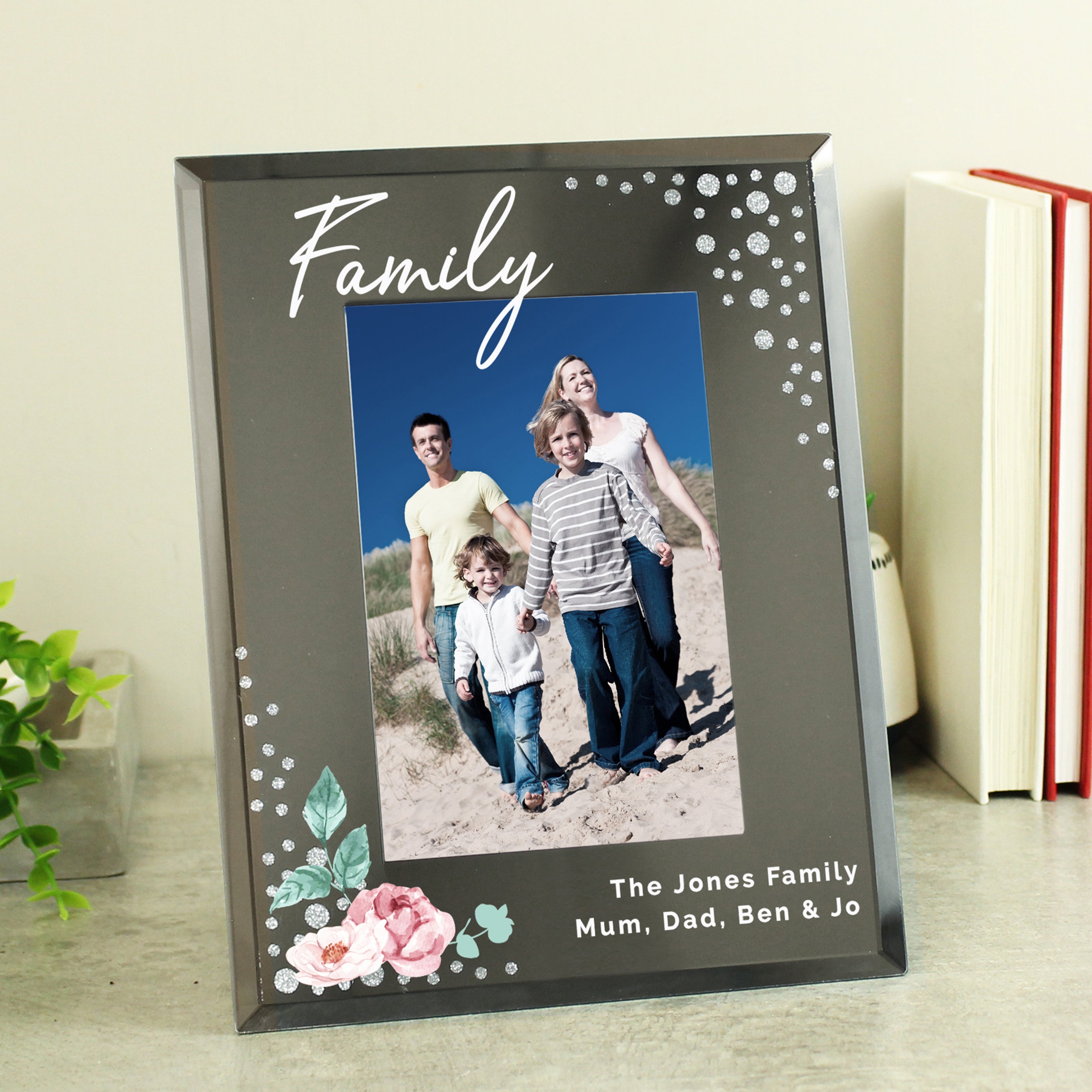 Personalised Floral 6x4 Diamante Glass Photo Frame