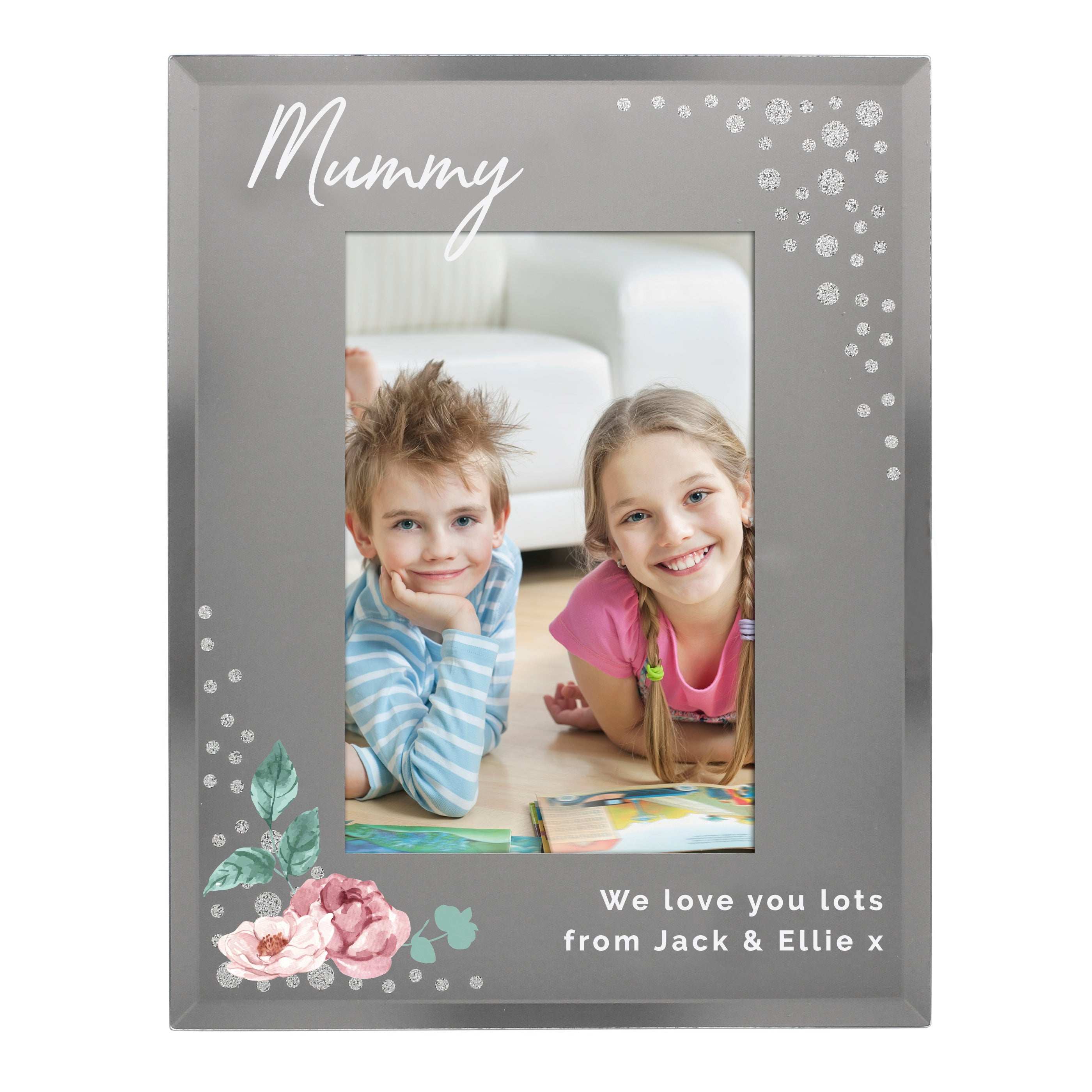 Personalised Floral 6x4 Diamante Glass Photo Frame