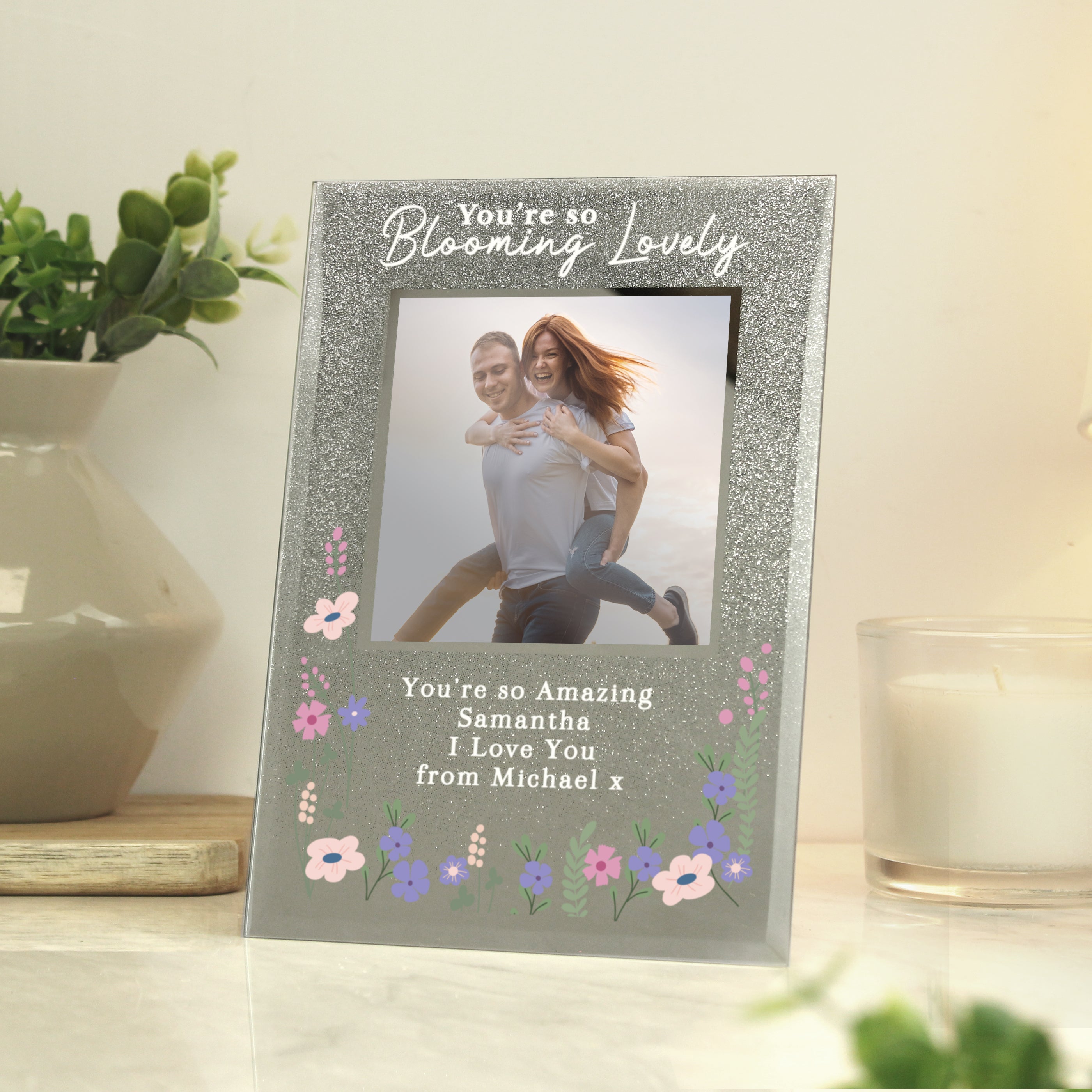 Personalised Blooming Lovely 6x4 Glitter Photo Frame