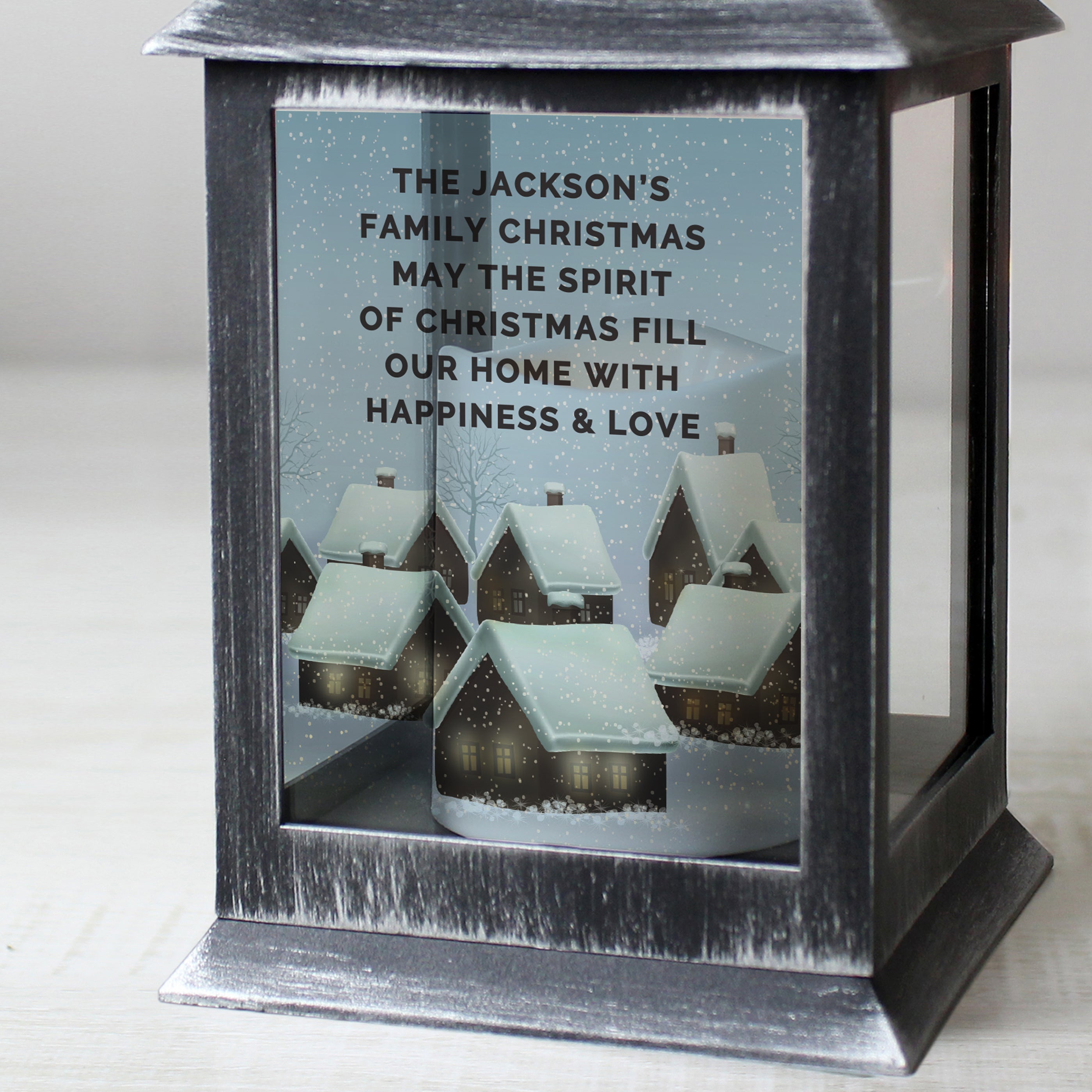 Personalised Christmas Town Black Lantern