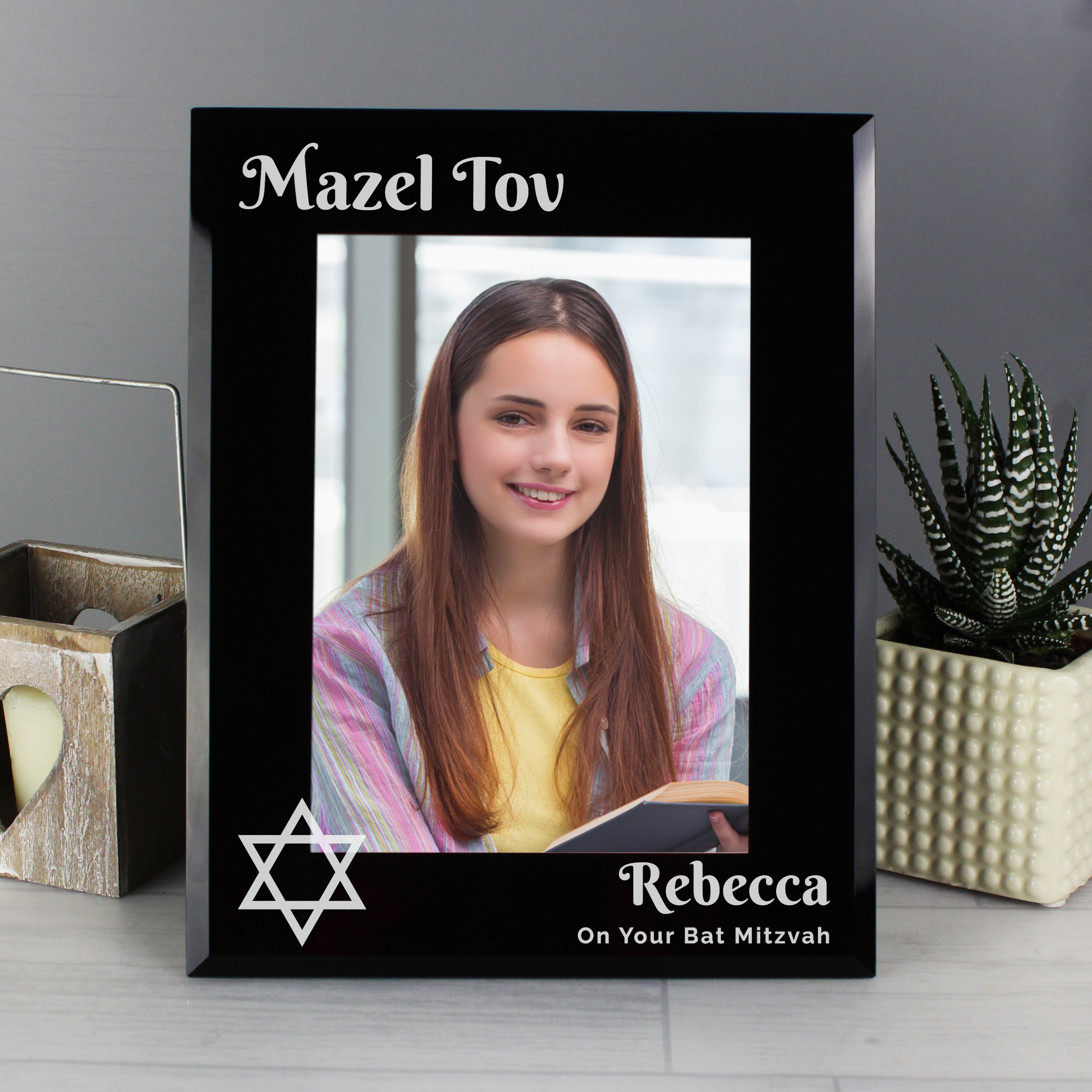 Personalised Bar and Bat Mitzvah Black Glass 5x7 Photo Frame