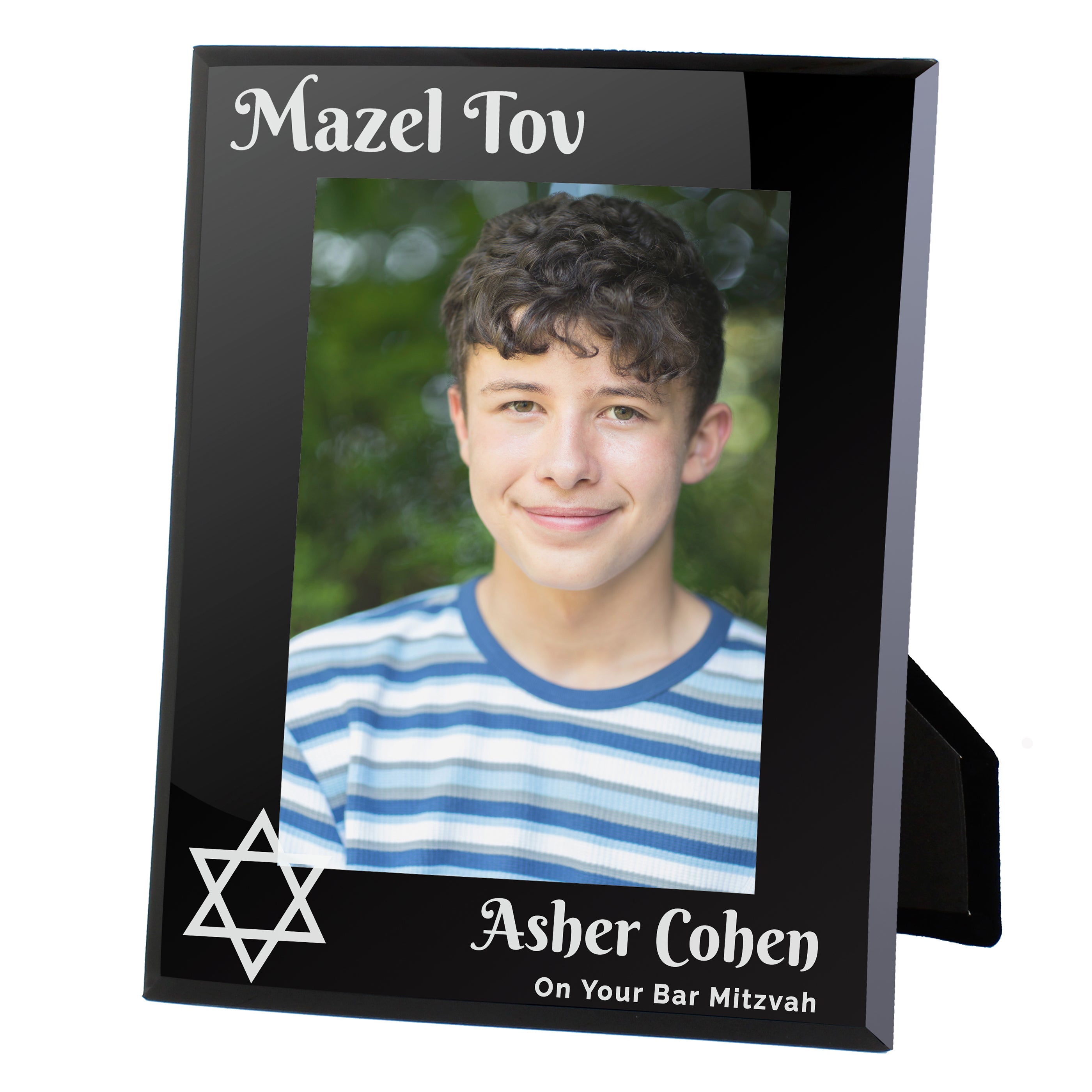 Personalised Bar and Bat Mitzvah Black Glass 5x7 Photo Frame