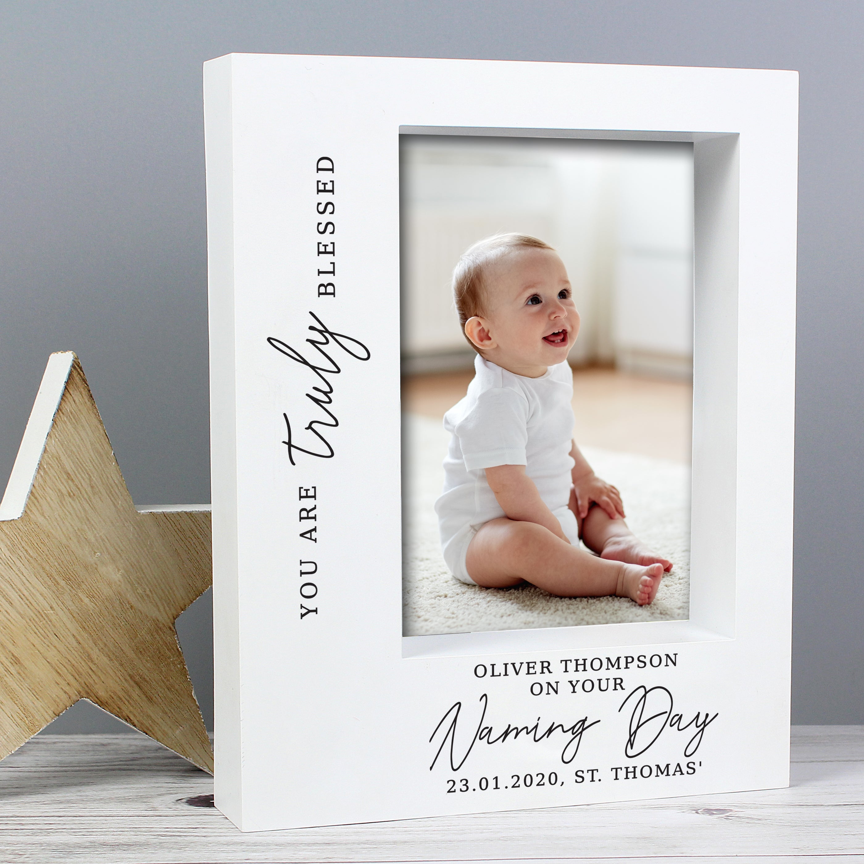 Personalised 'Truly Blessed' Naming Day 5x7 Box Photo Frame