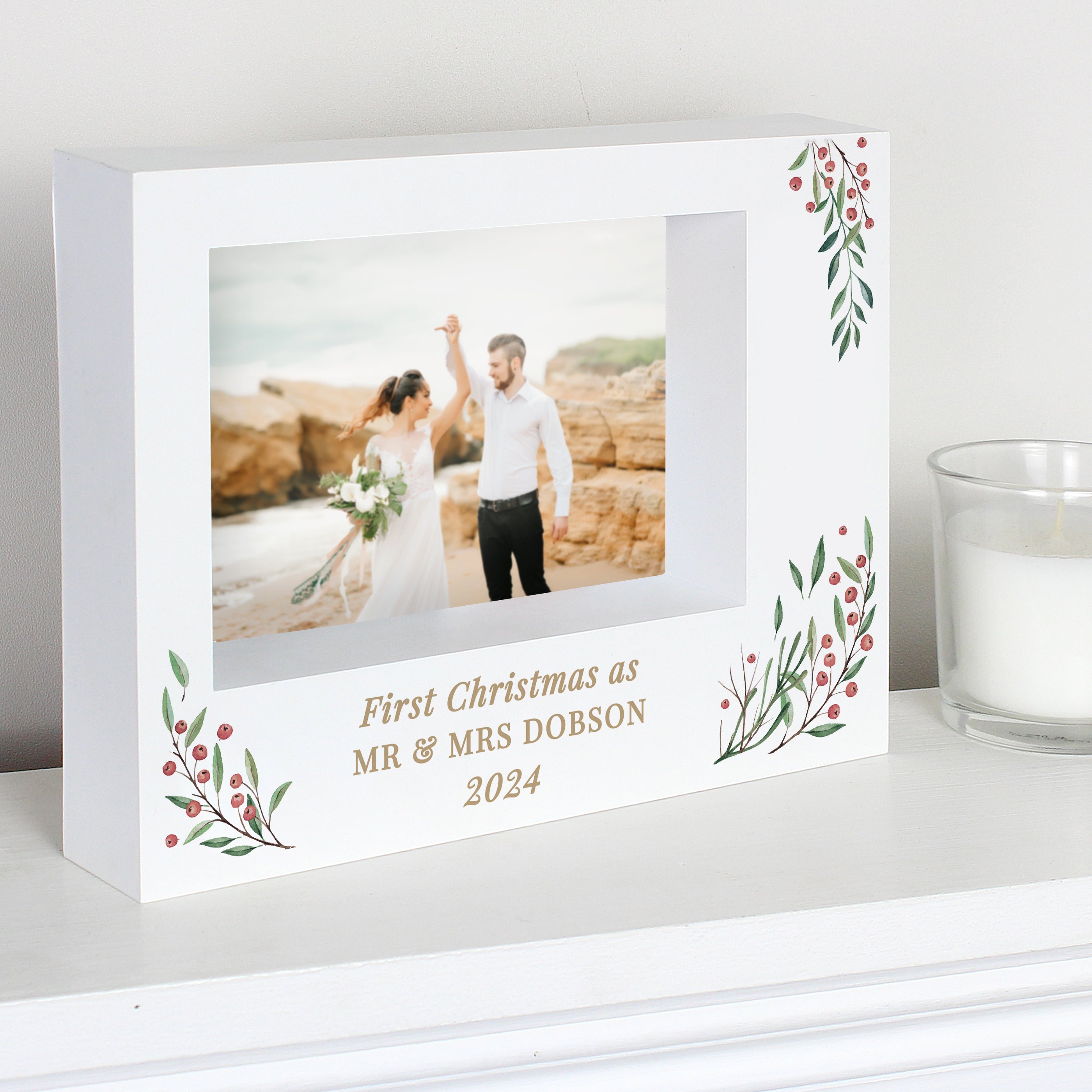 Personalised Christmas Foliage 5x7 Box Photo Frame